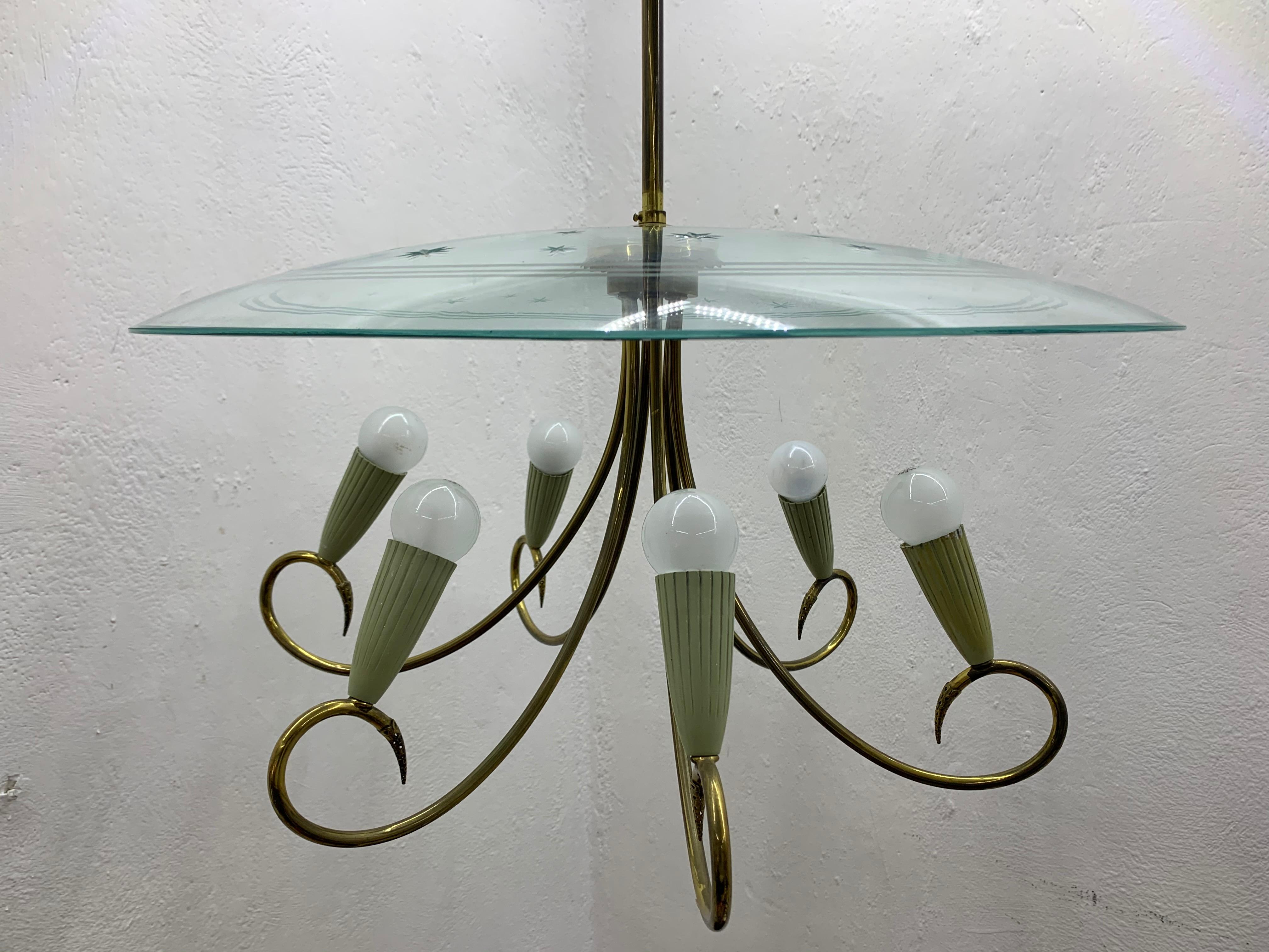 Mid-Century Modern Chandelier Attributed to Fontana Arte, Italy, circa 1950 For Sale 4