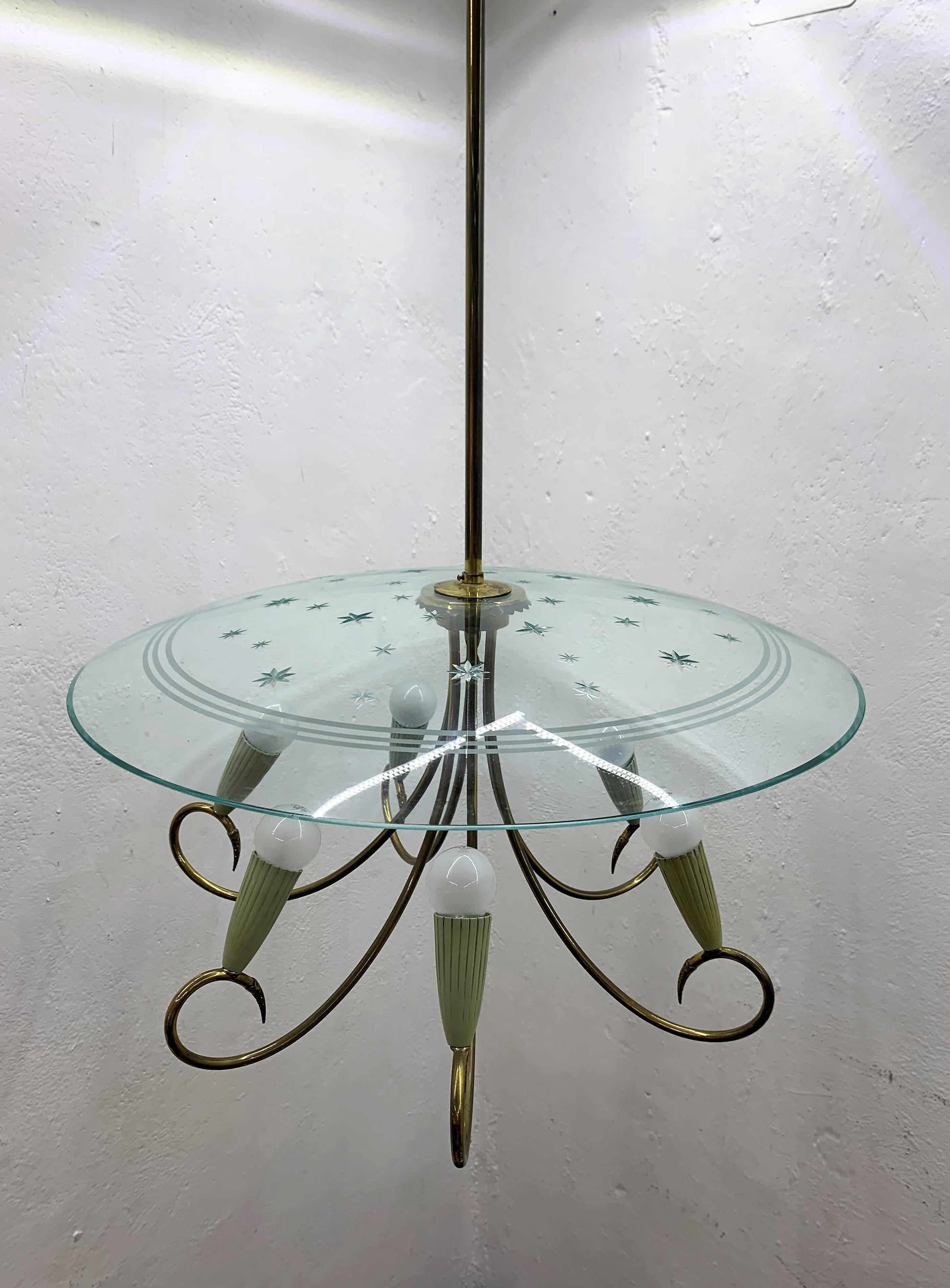 Italian Mid-Century Modern Chandelier Attributed to Fontana Arte, Italy, circa 1950 For Sale