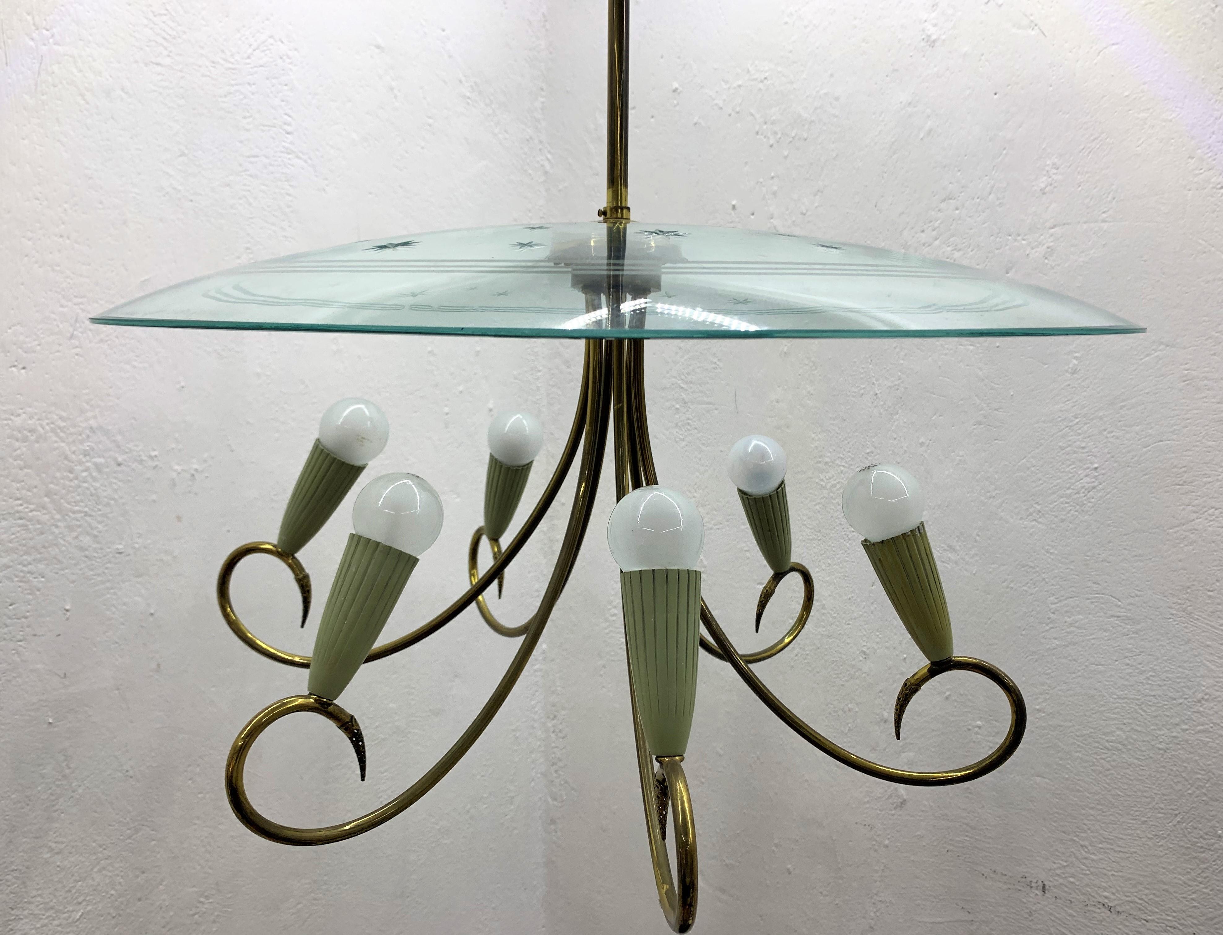 Mid-Century Modern Chandelier Attributed to Fontana Arte, Italy, circa 1950 In Good Condition For Sale In Merida, Yucatan