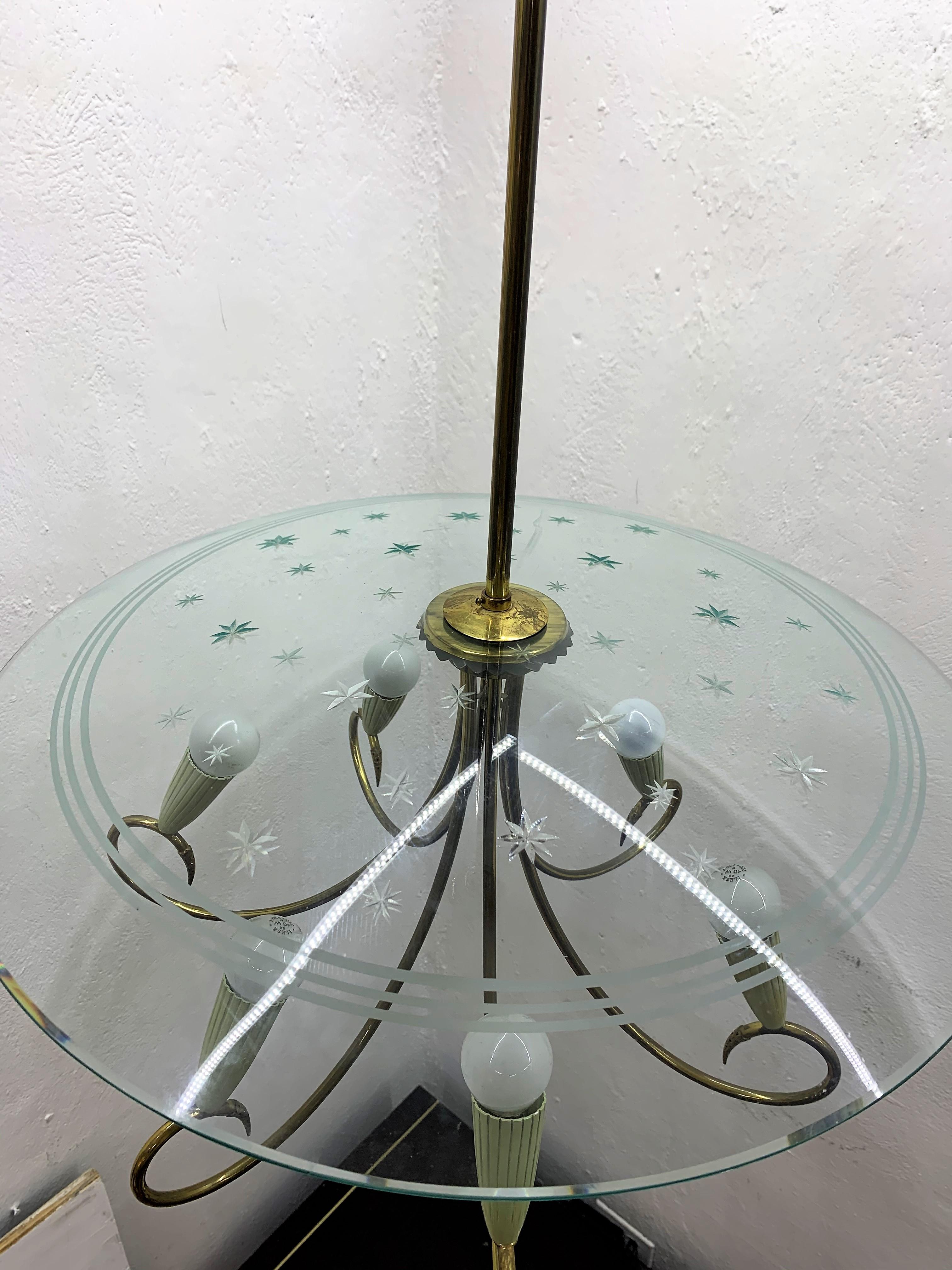 Mid-Century Modern Chandelier Attributed to Fontana Arte, Italy, circa 1950 For Sale 1