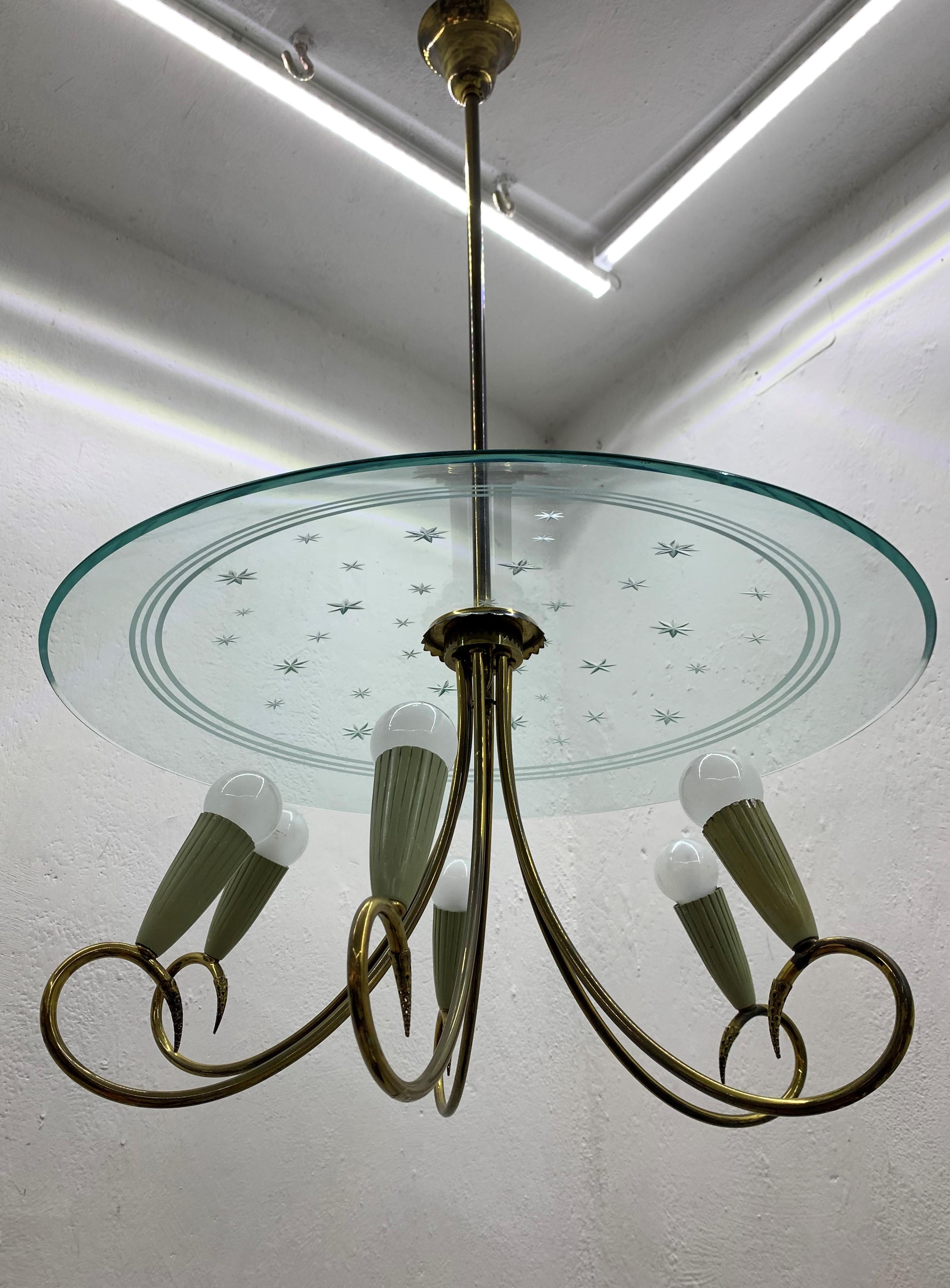 Mid-Century Modern Chandelier Attributed to Fontana Arte, Italy, circa 1950 For Sale 3
