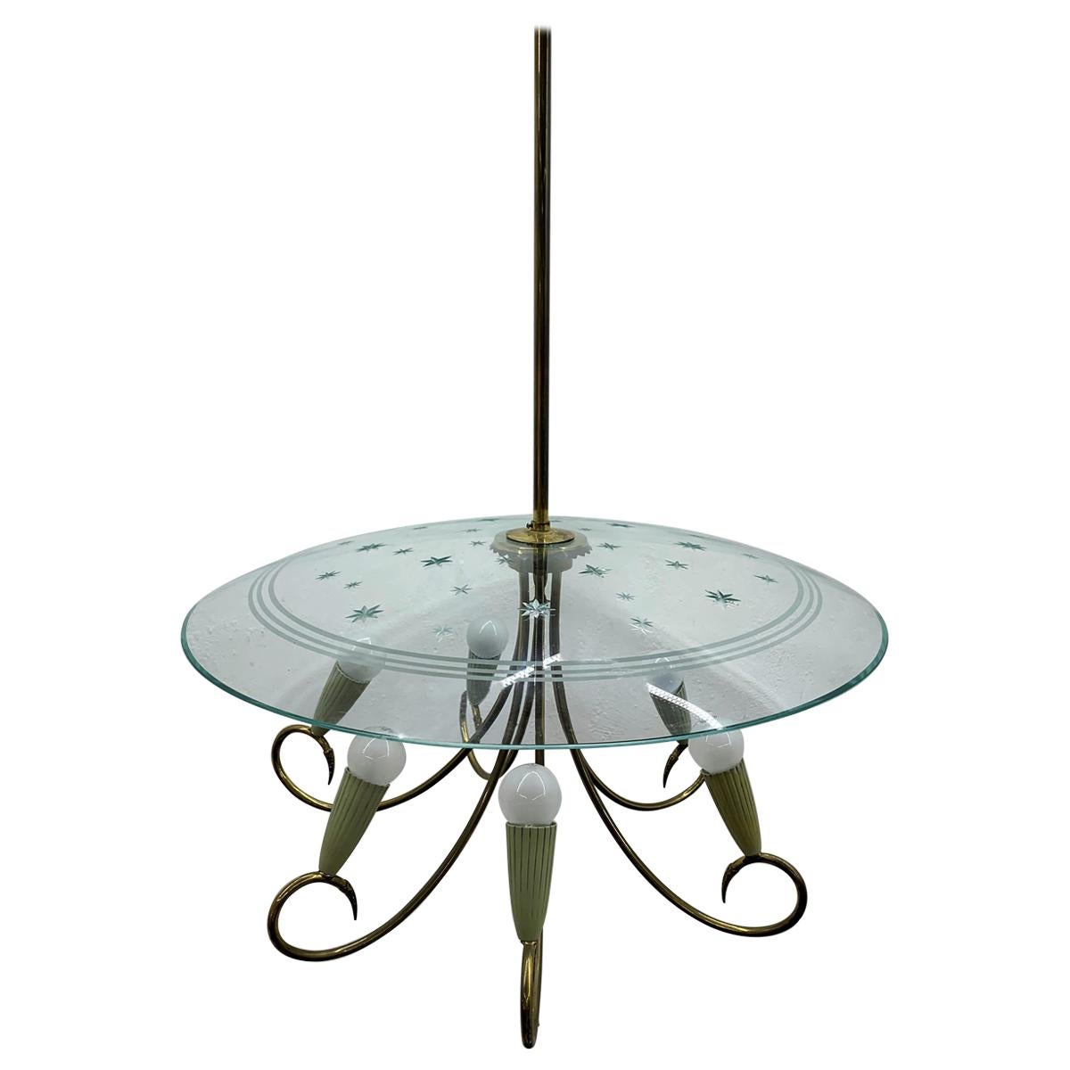 Mid-Century Modern Chandelier Attributed to Fontana Arte, Italy, circa 1950 For Sale