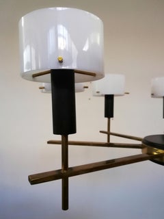 Mid Century Modern Chandelier attributed to Stilux made in Brass and Plexiglas