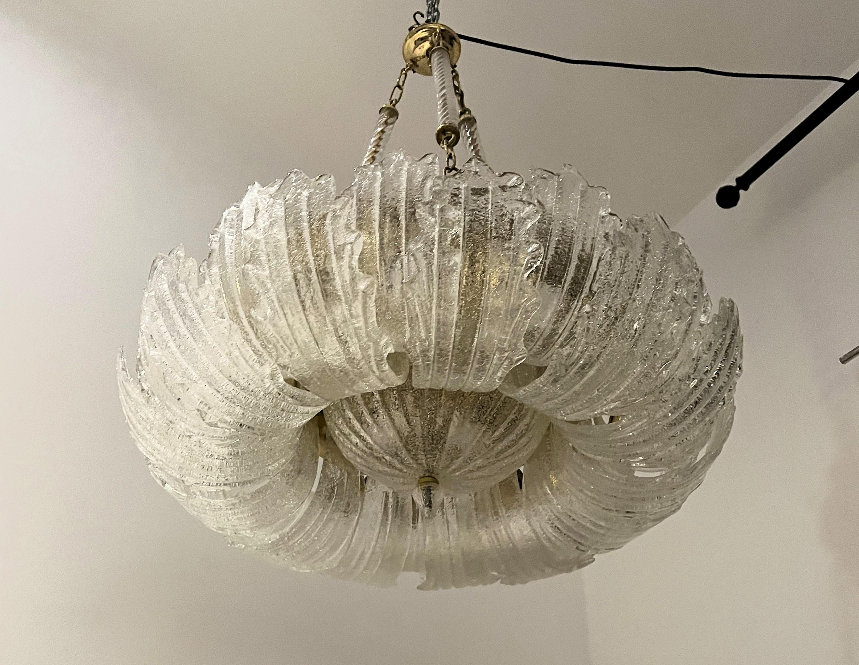 Metal Mid Century Modern Chandelier, Barovier, attr in Murano Glass, Italy ca 1970 For Sale