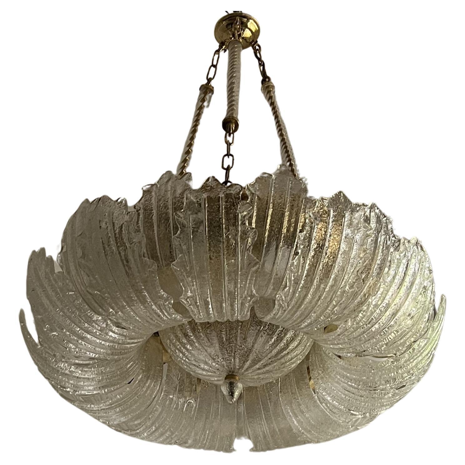 Mid Century Modern Chandelier, Barovier, attr in Murano Glass, Italy ca 1970 For Sale