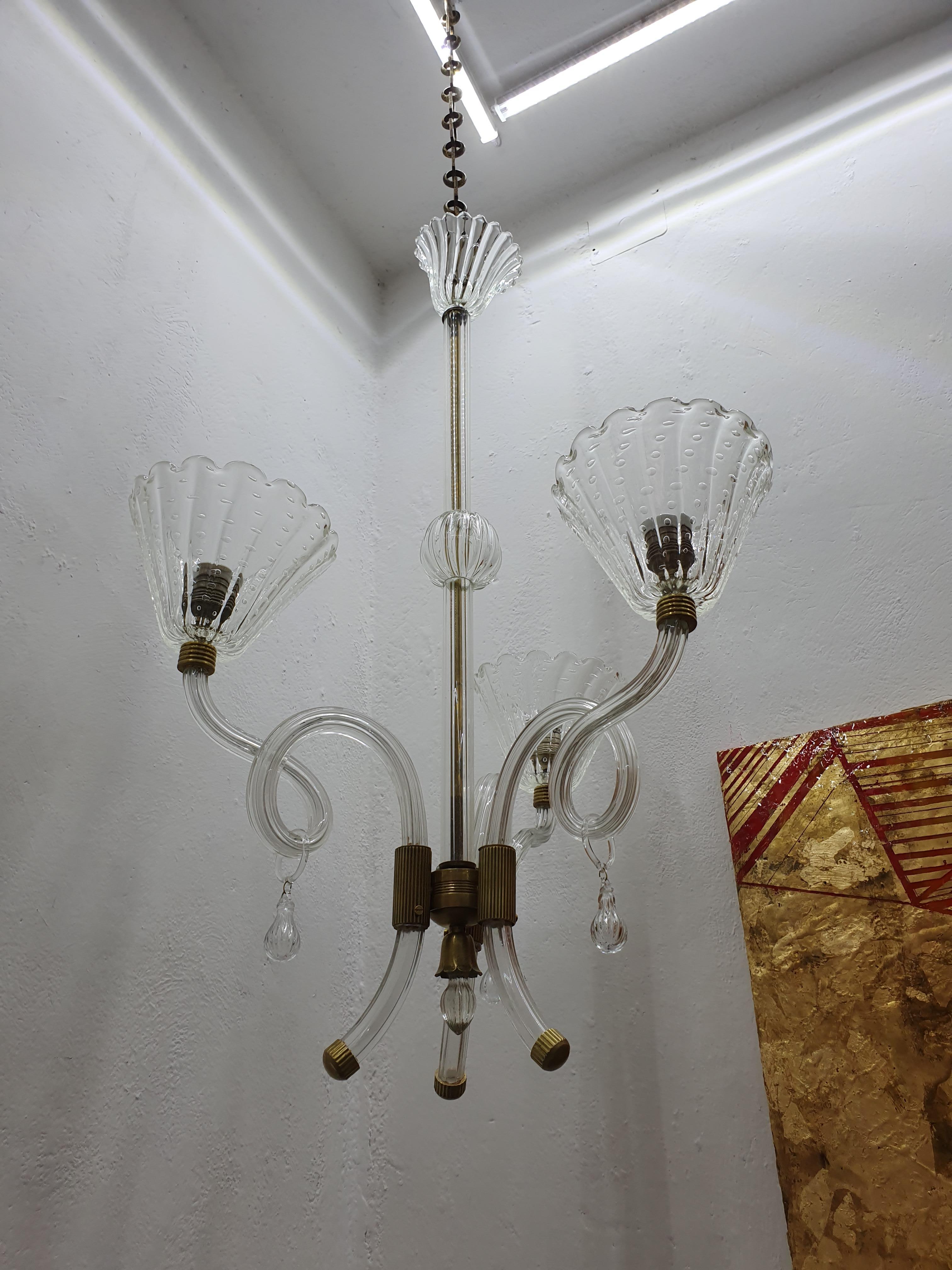 Mid-Century Modern Chandelier by Barovier Toso in Murano Glass, Italy circa 1950 For Sale 4