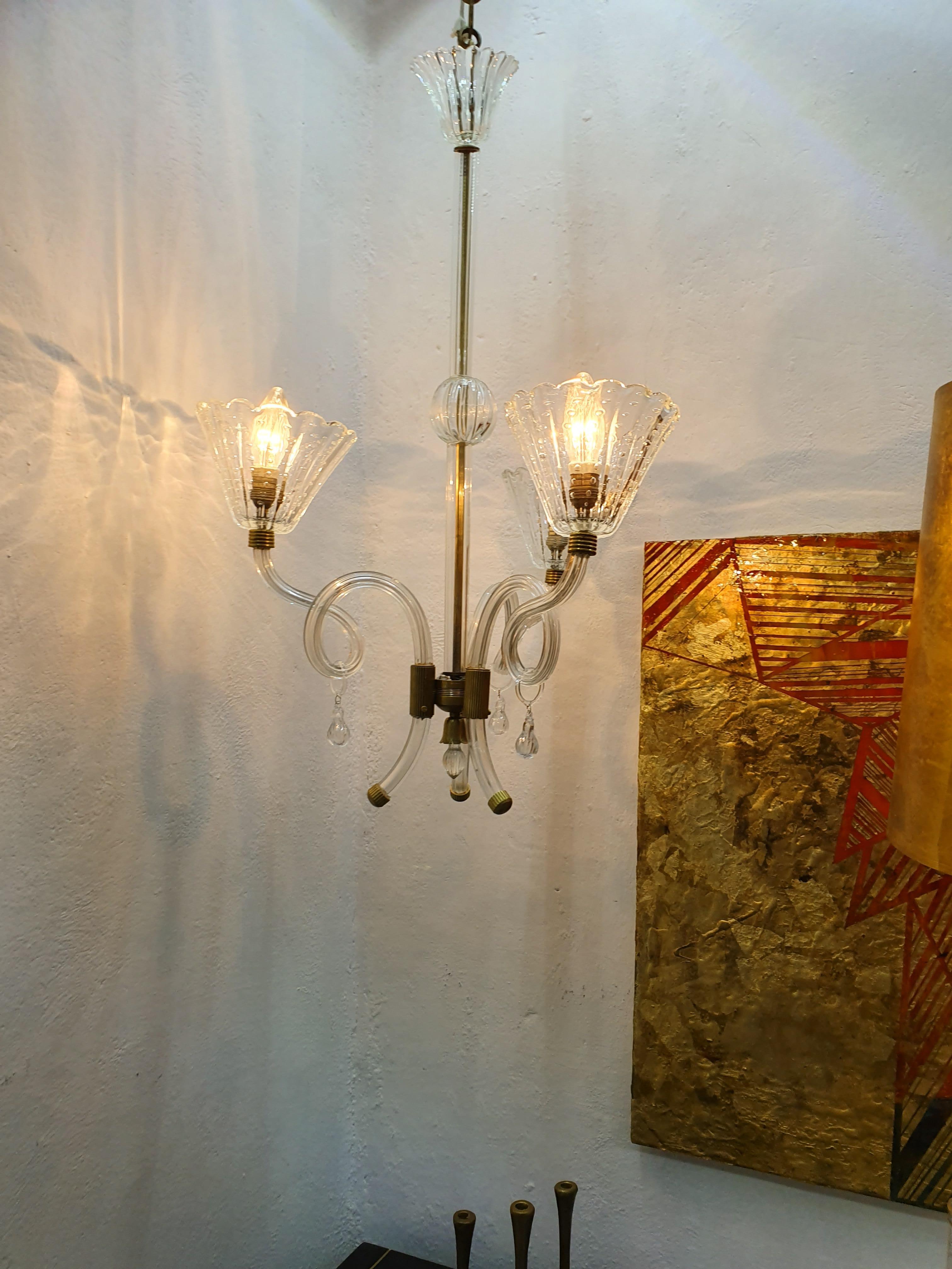 Mid-Century Modern Chandelier by Barovier Toso in Murano Glass, Italy circa 1950 For Sale 5