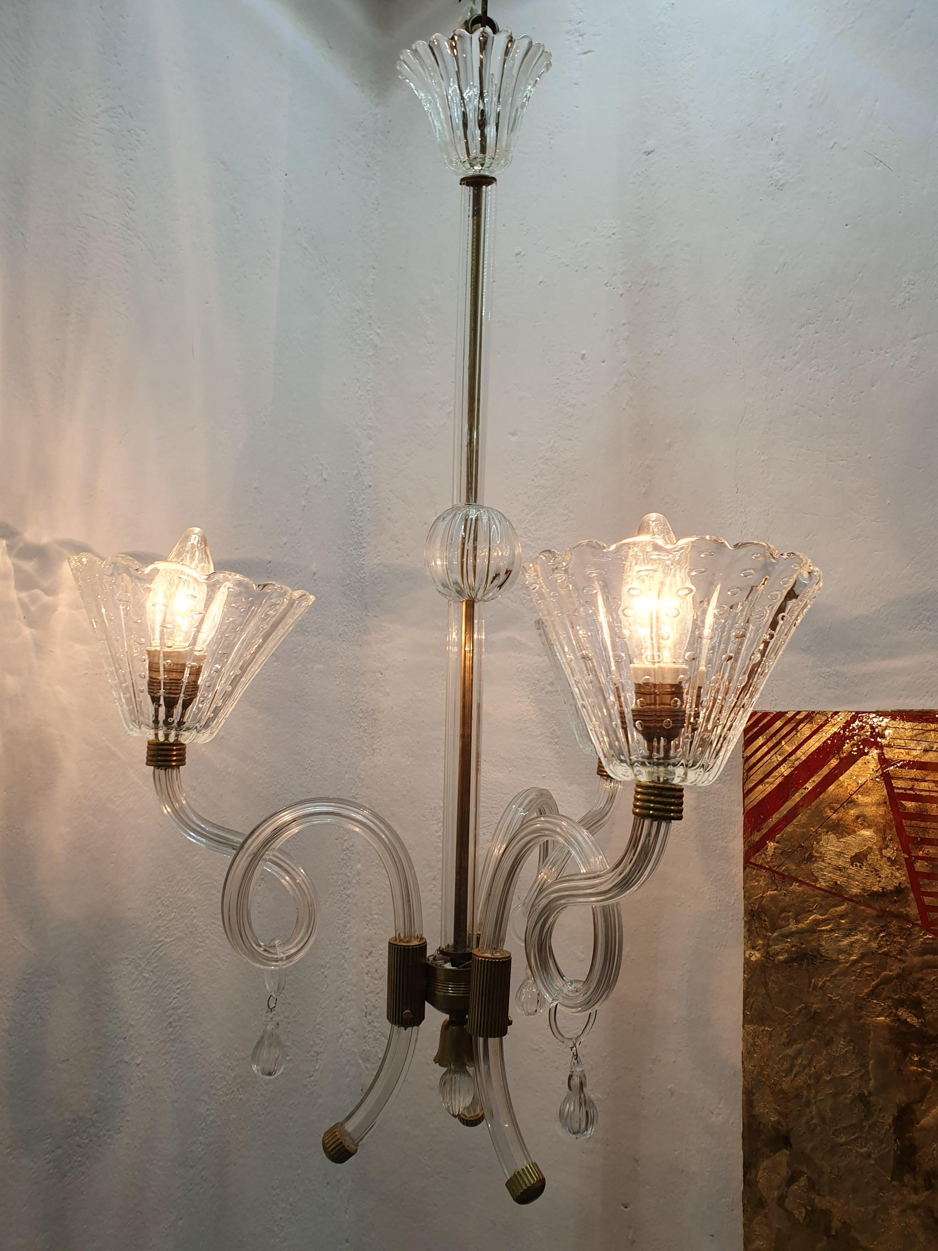 Mid-Century Modern Chandelier by Barovier Toso in Murano Glass, Italy circa 1950 For Sale 6