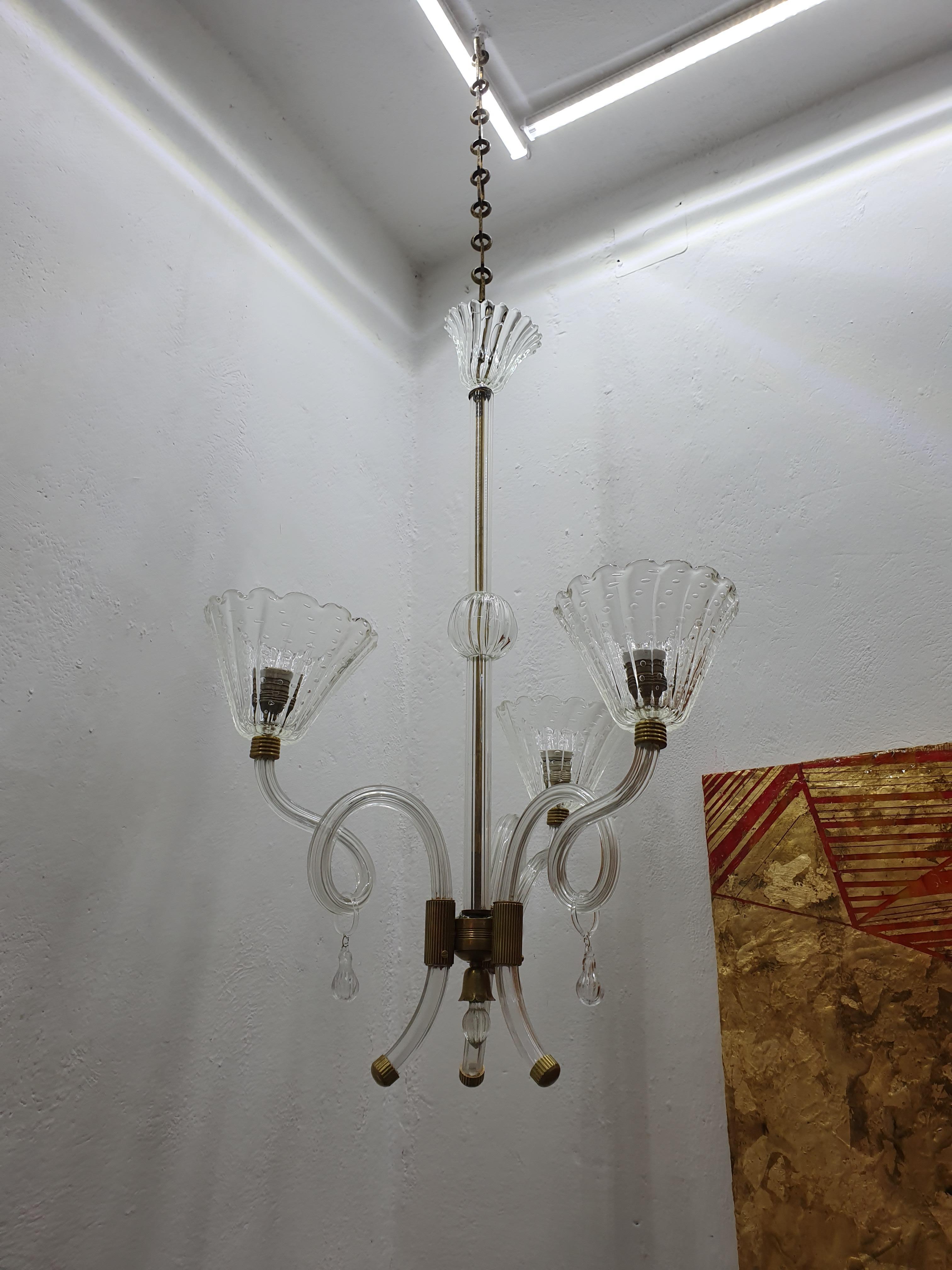 Mid-Century Modern Chandelier by Barovier Toso in Murano Glass, Italy circa 1950 For Sale 7