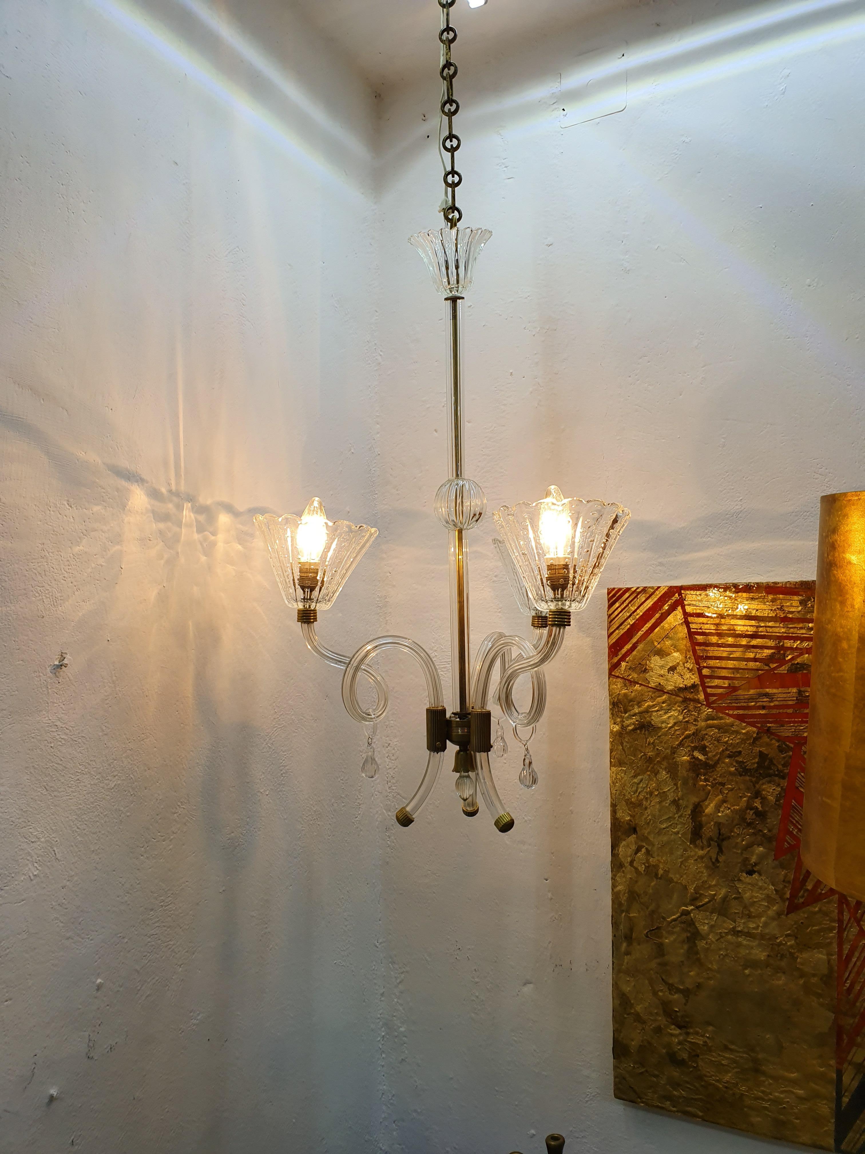 Mid-Century Modern Chandelier by Barovier Toso in Murano Glass, Italy circa 1950 For Sale 8