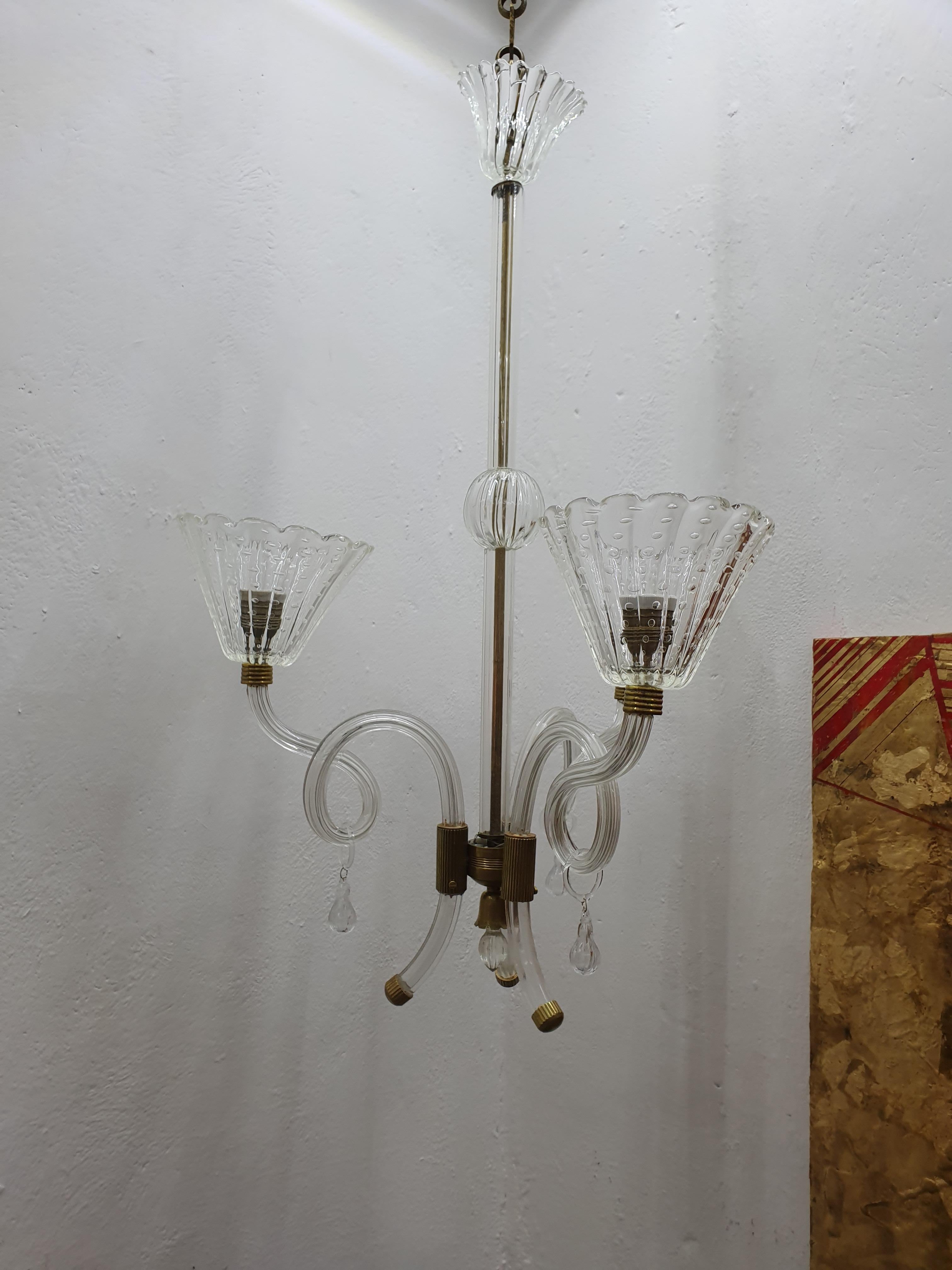 Italian Mid-Century Modern Chandelier by Barovier Toso in Murano Glass, Italy circa 1950 For Sale