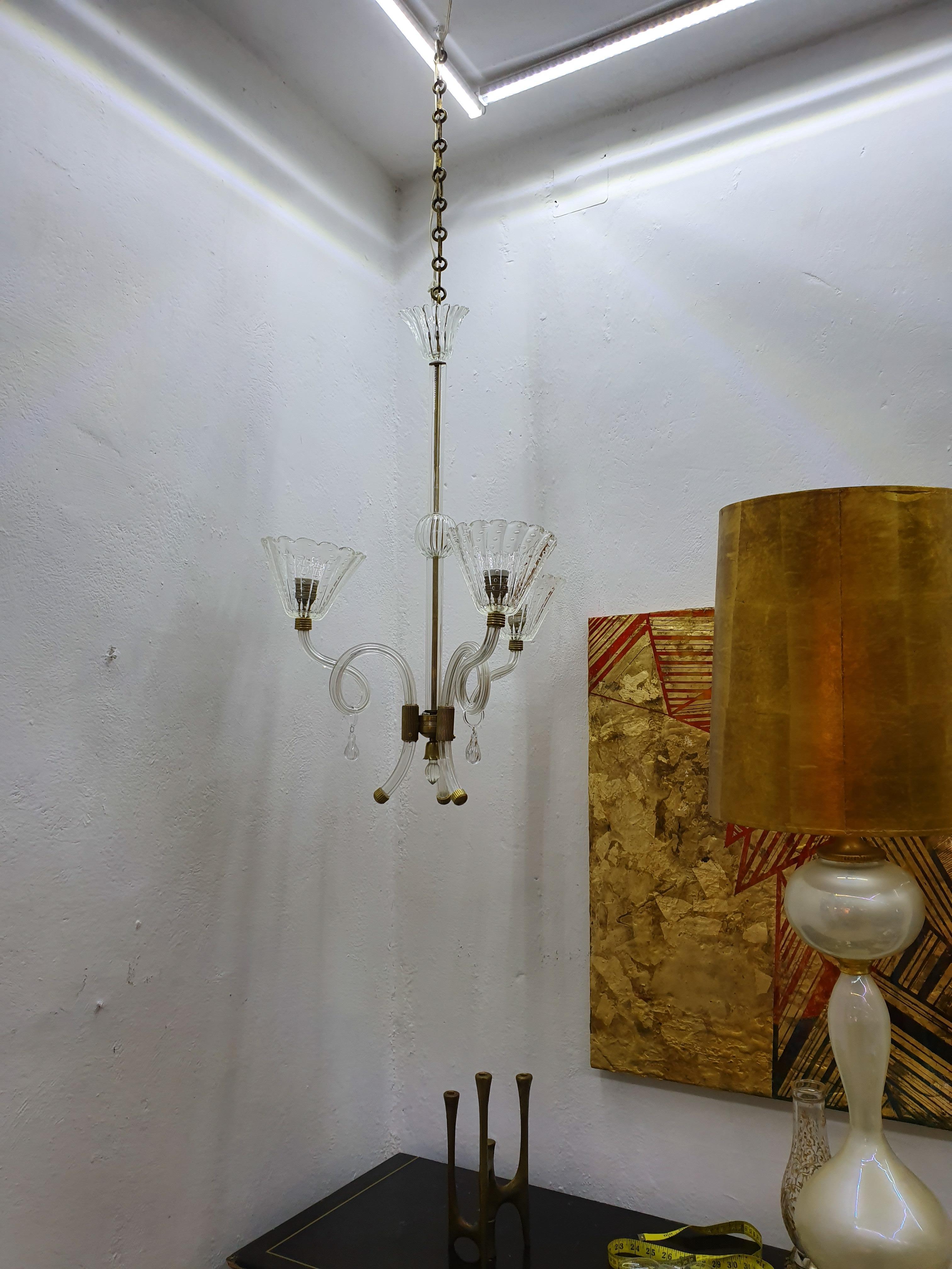 Mid-Century Modern Chandelier by Barovier Toso in Murano Glass, Italy circa 1950 In Good Condition For Sale In Merida, Yucatan