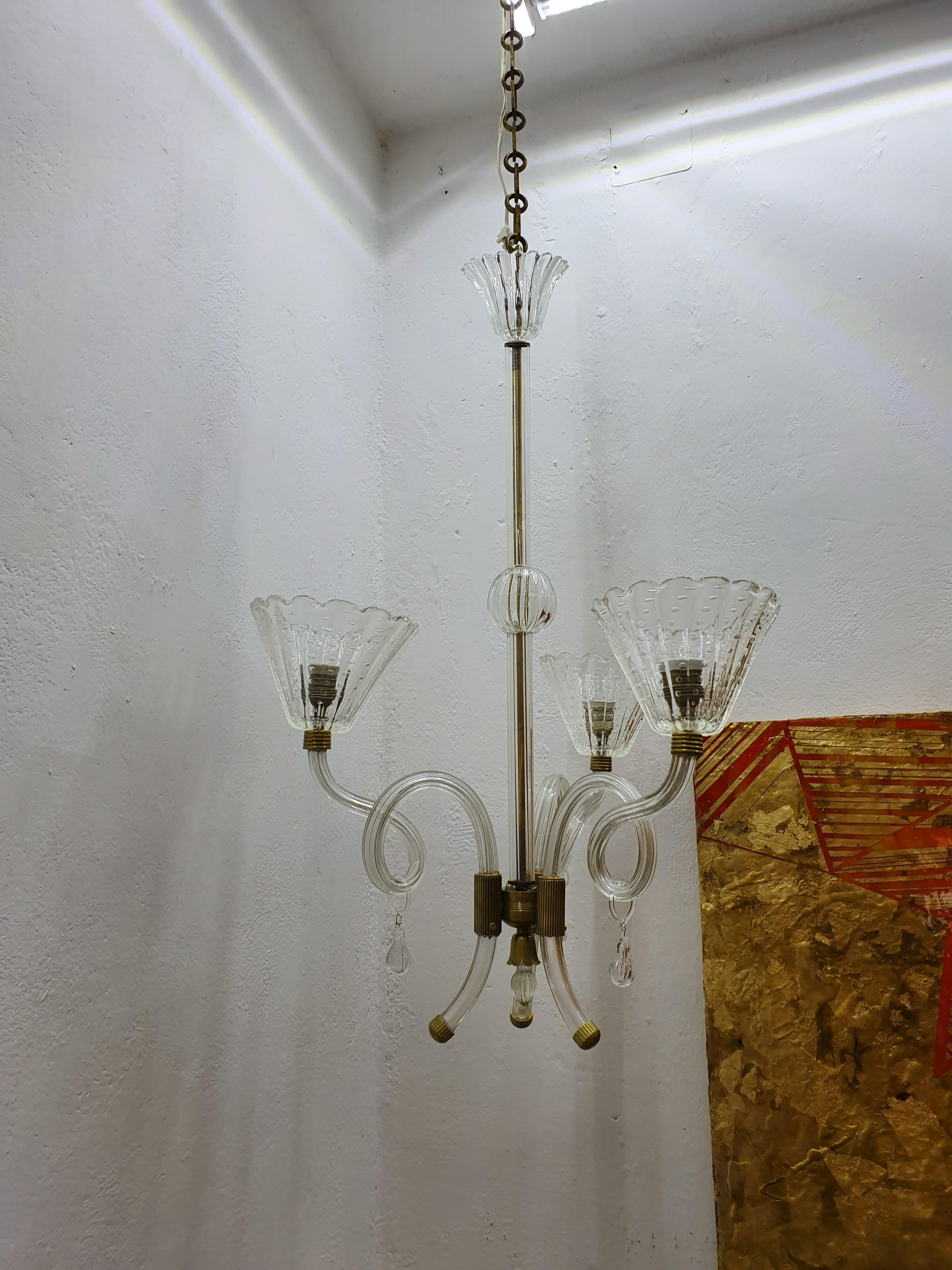 Mid-Century Modern Chandelier by Barovier Toso in Murano Glass, Italy circa 1950 For Sale 1