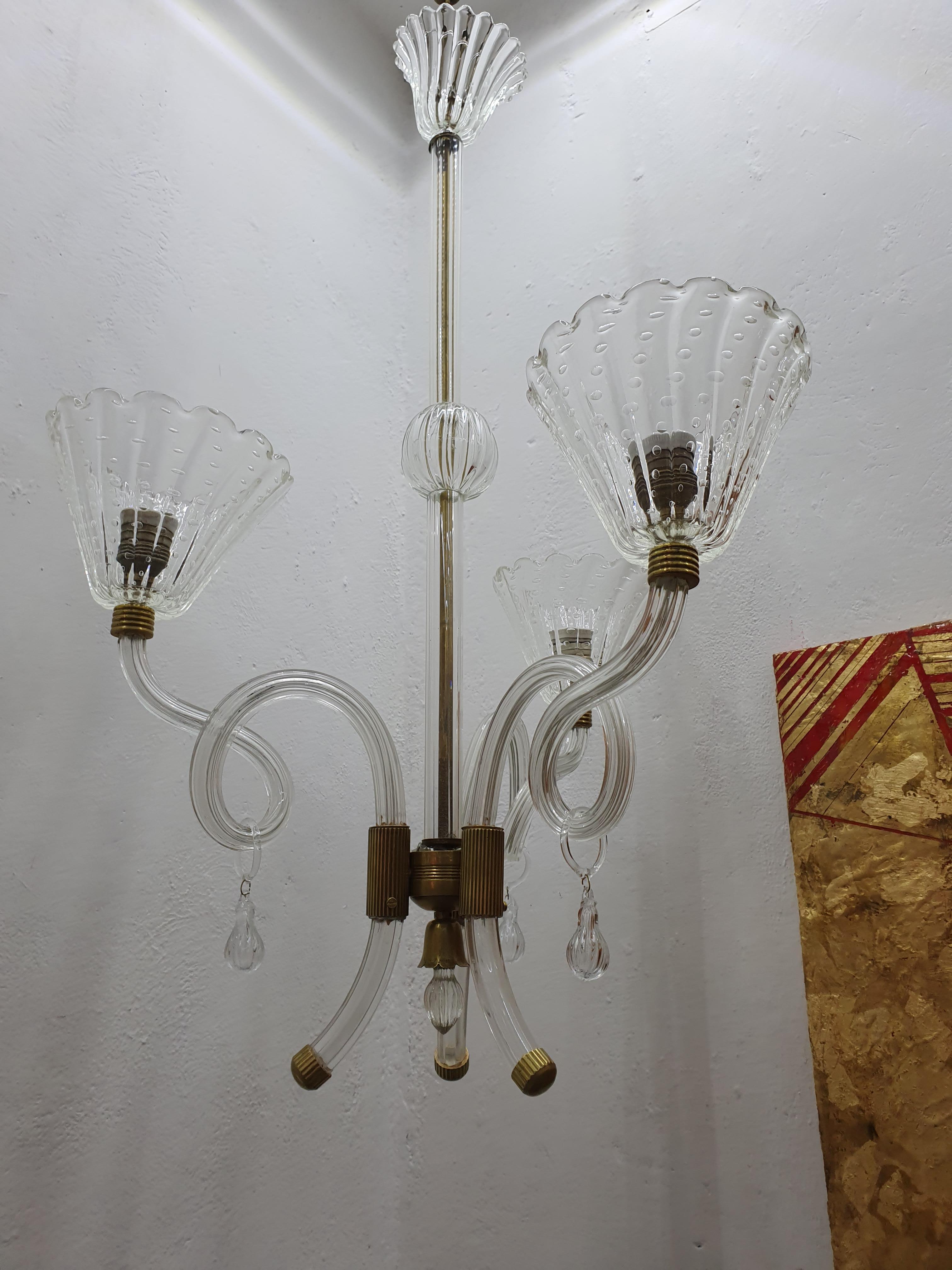 Mid-Century Modern Chandelier by Barovier Toso in Murano Glass, Italy circa 1950 For Sale 3