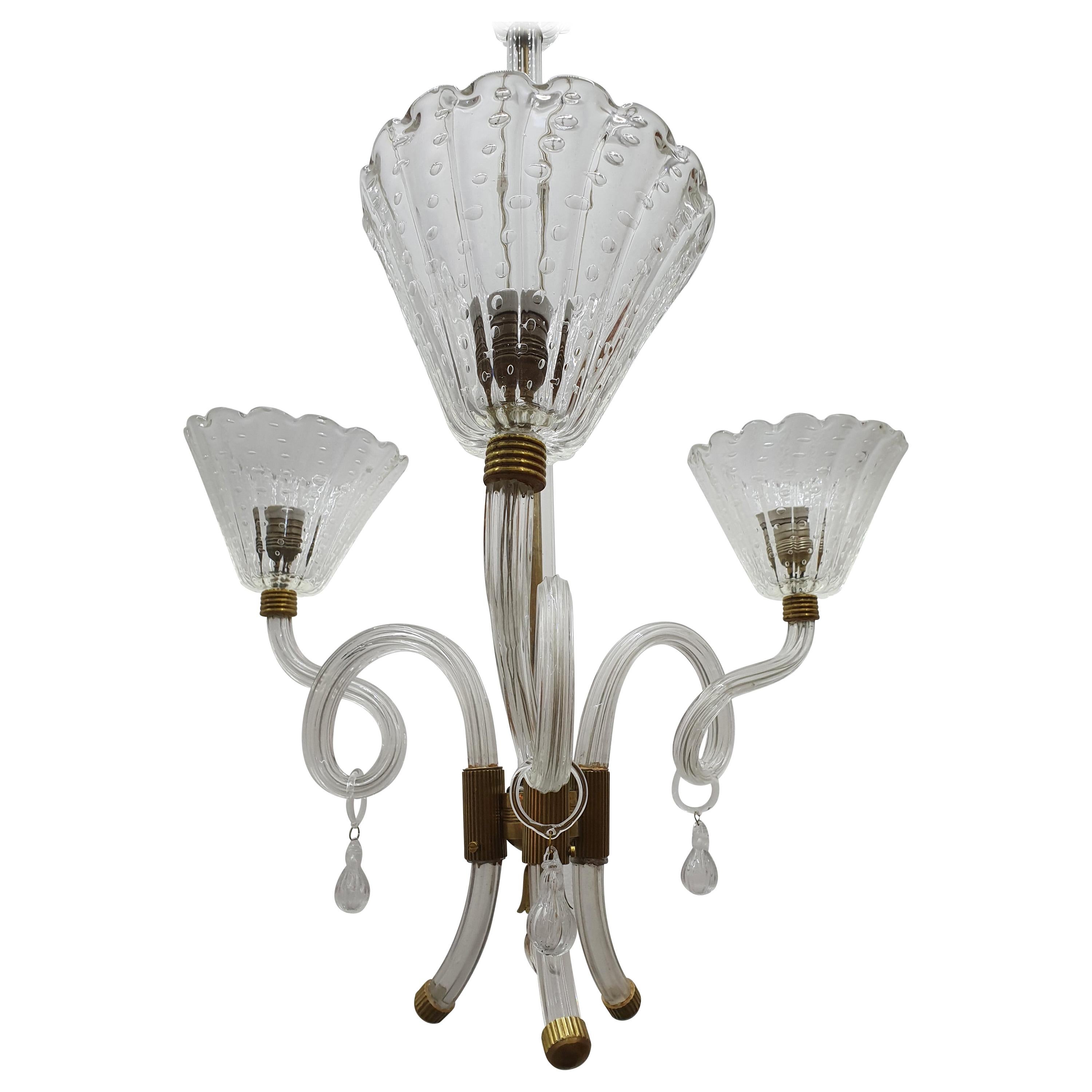 Mid-Century Modern Chandelier by Barovier Toso in Murano Glass, Italy circa 1950 For Sale
