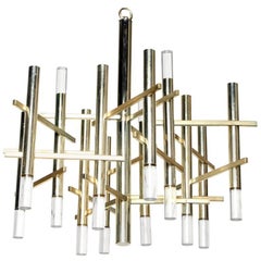 Mid-Century Modern Chandelier by Gaetano Sciolari, in Chrome and Lucite, 1970