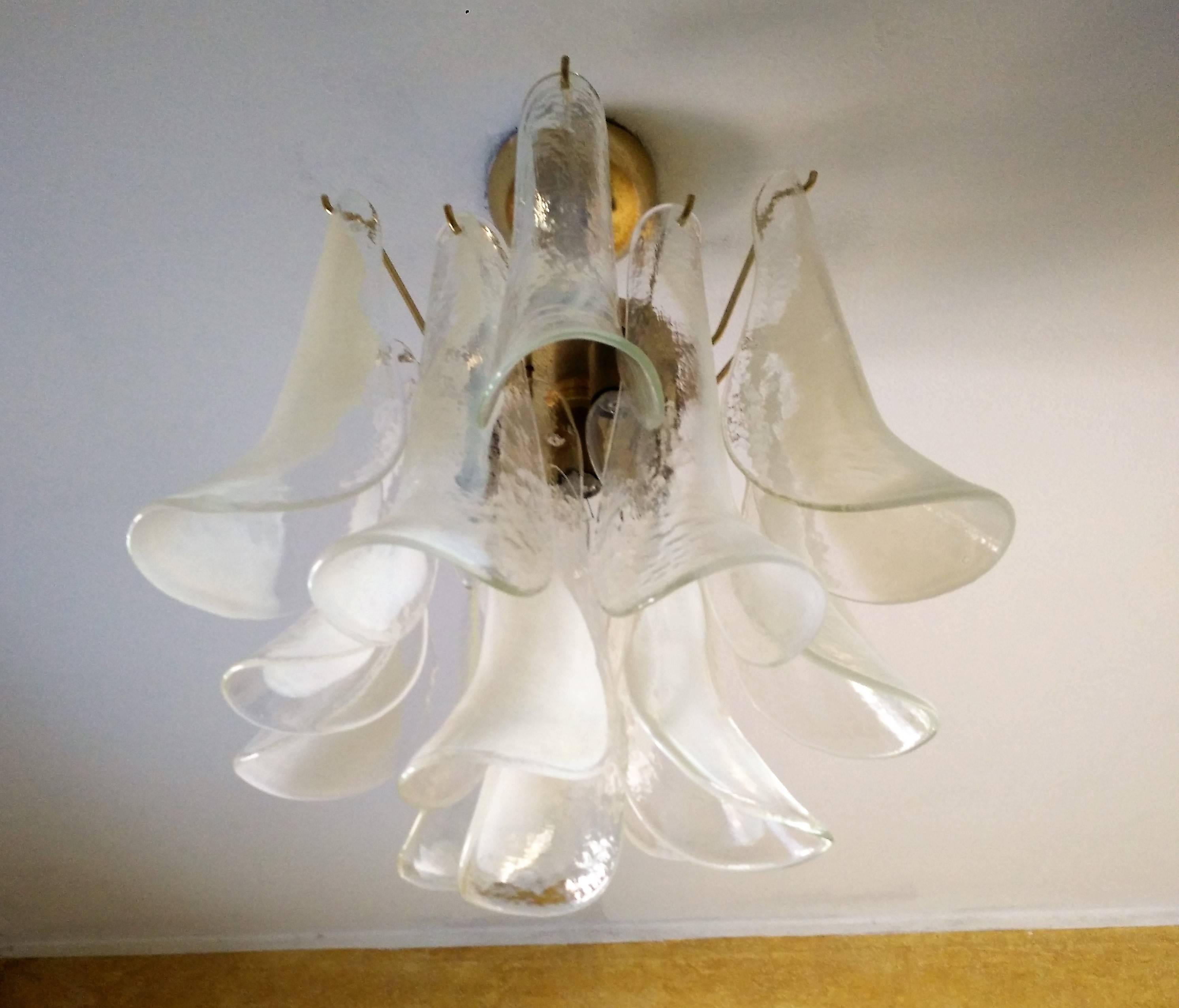 Blown Glass Mid-Century Modern Chandelier by La Murrina in Clear and White Murano Glass