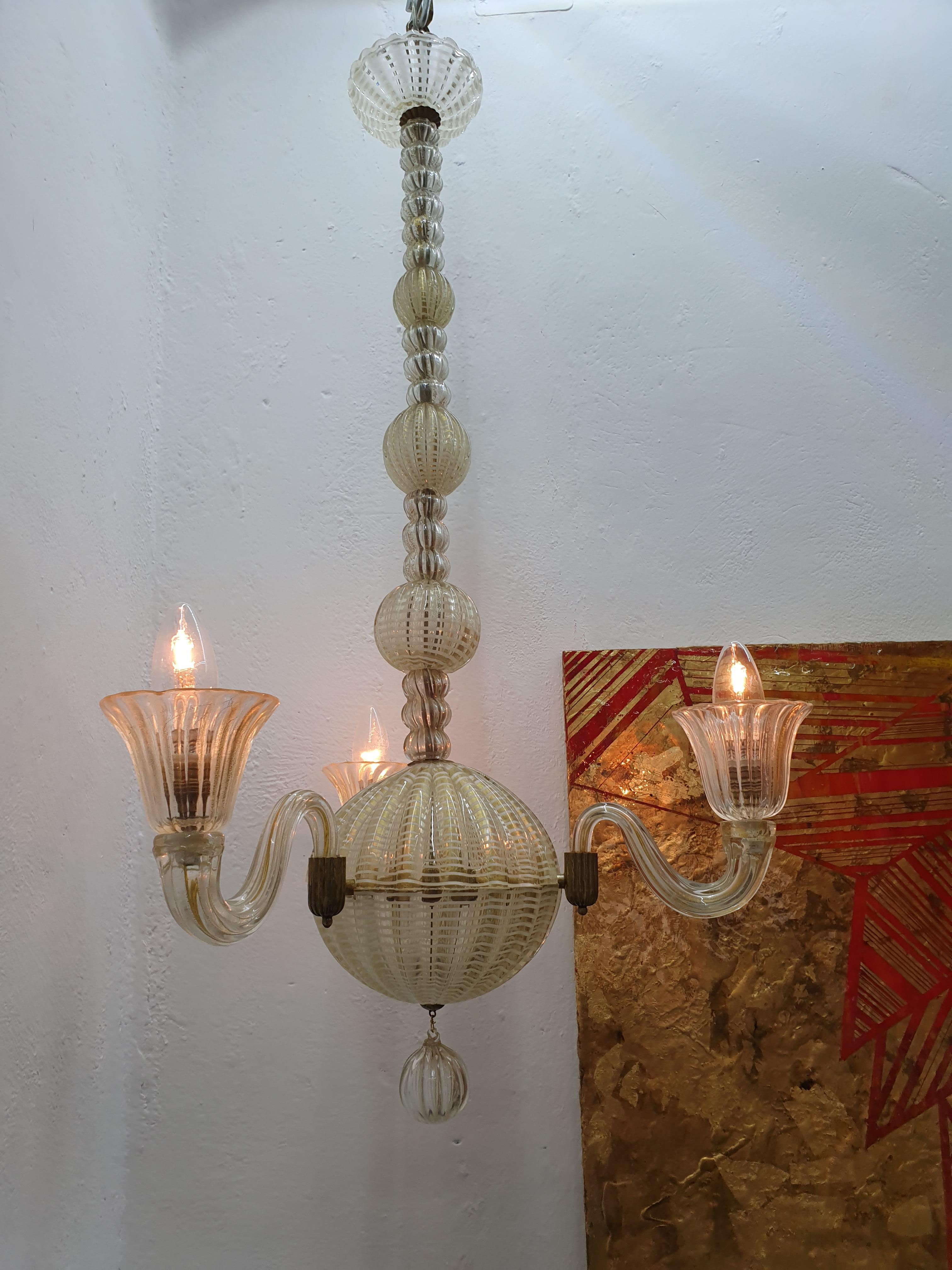 Mid-Century Modern Chandelier by Seguso, in Murano Glass, Italy, circa 1940 6