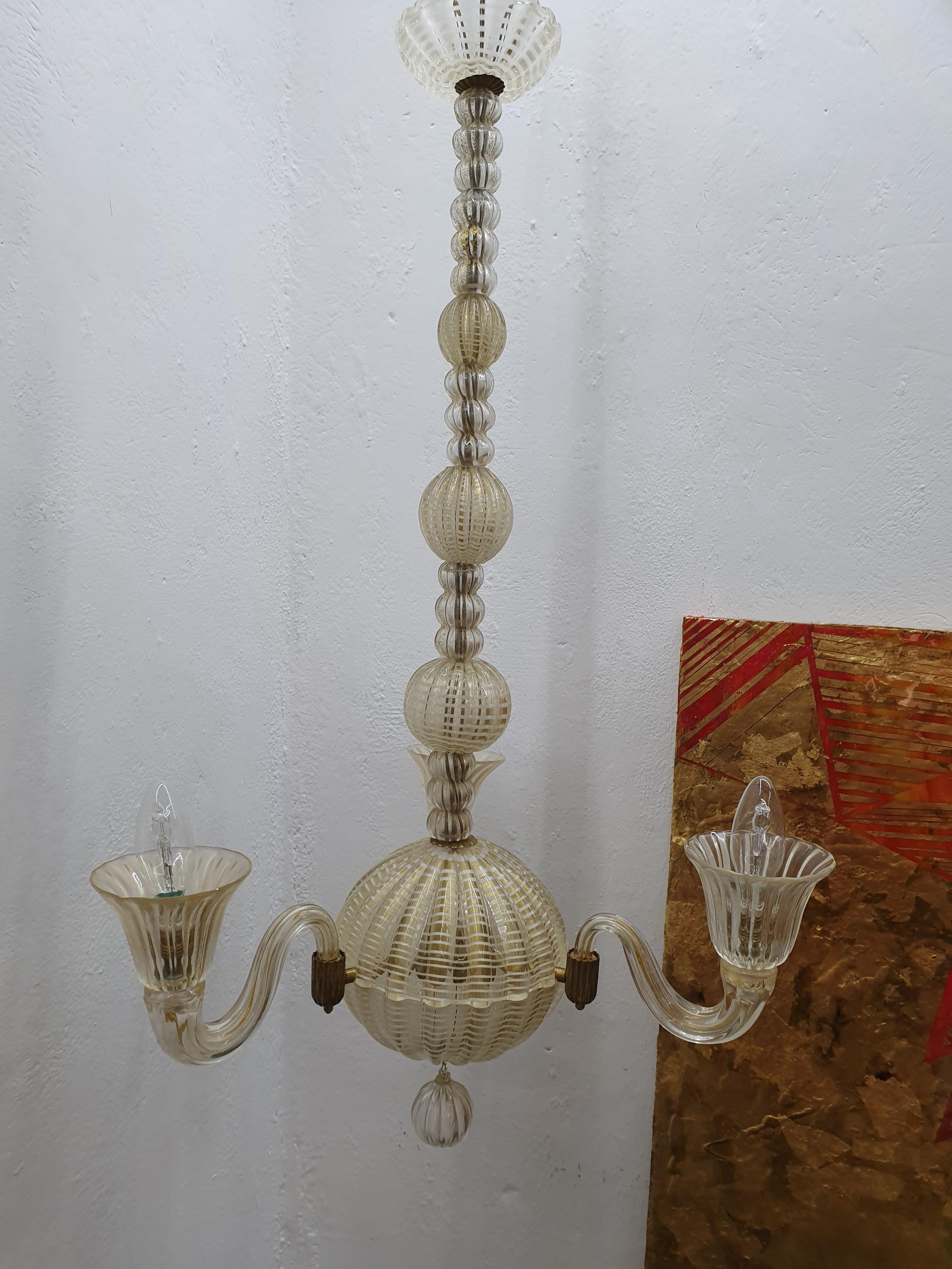 Mid-Century Modern Chandelier by Seguso, in Murano Glass, Italy, circa 1940 9