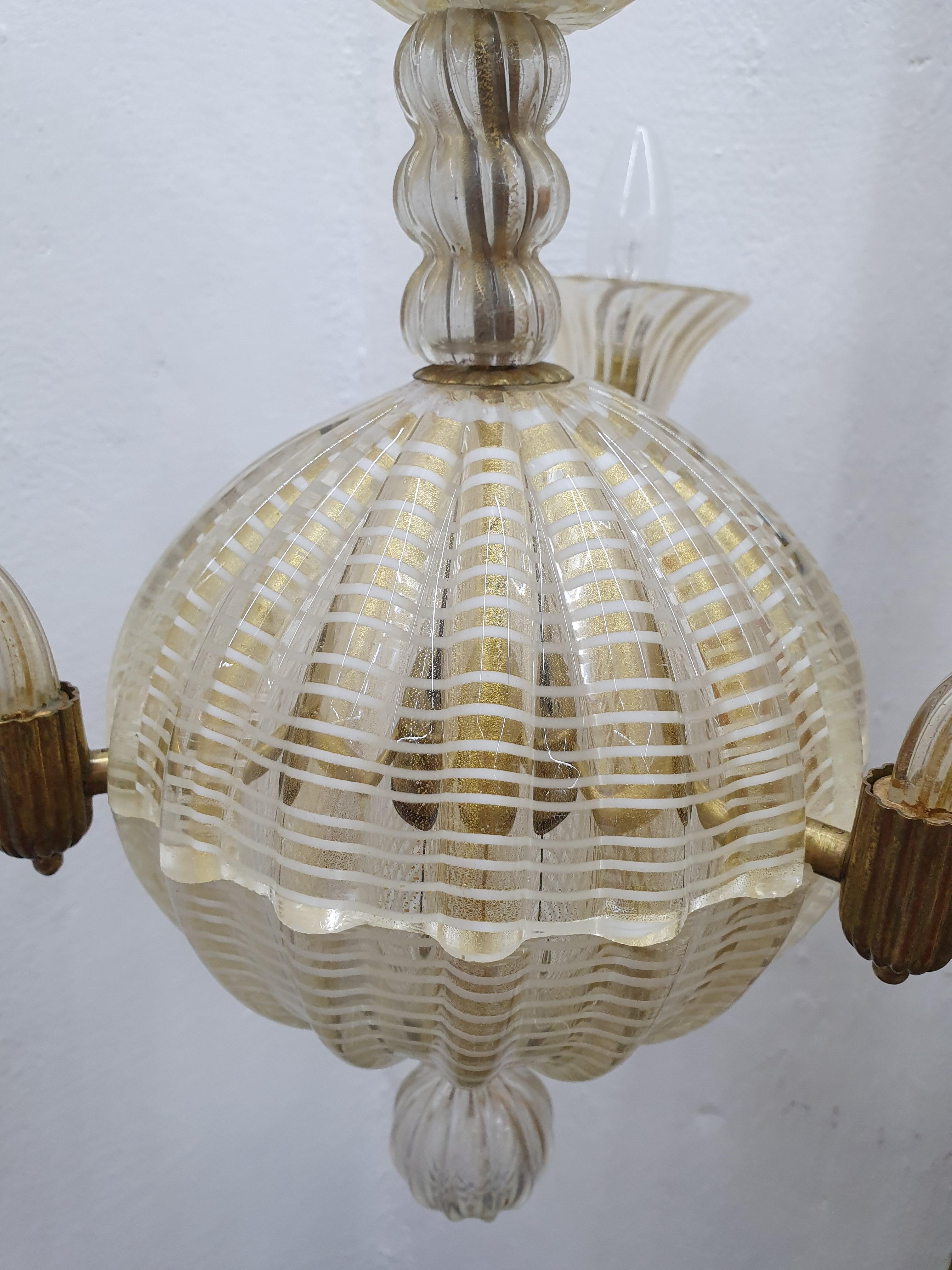 Mid-Century Modern Chandelier by Seguso, in Murano Glass, Italy, circa 1940 10