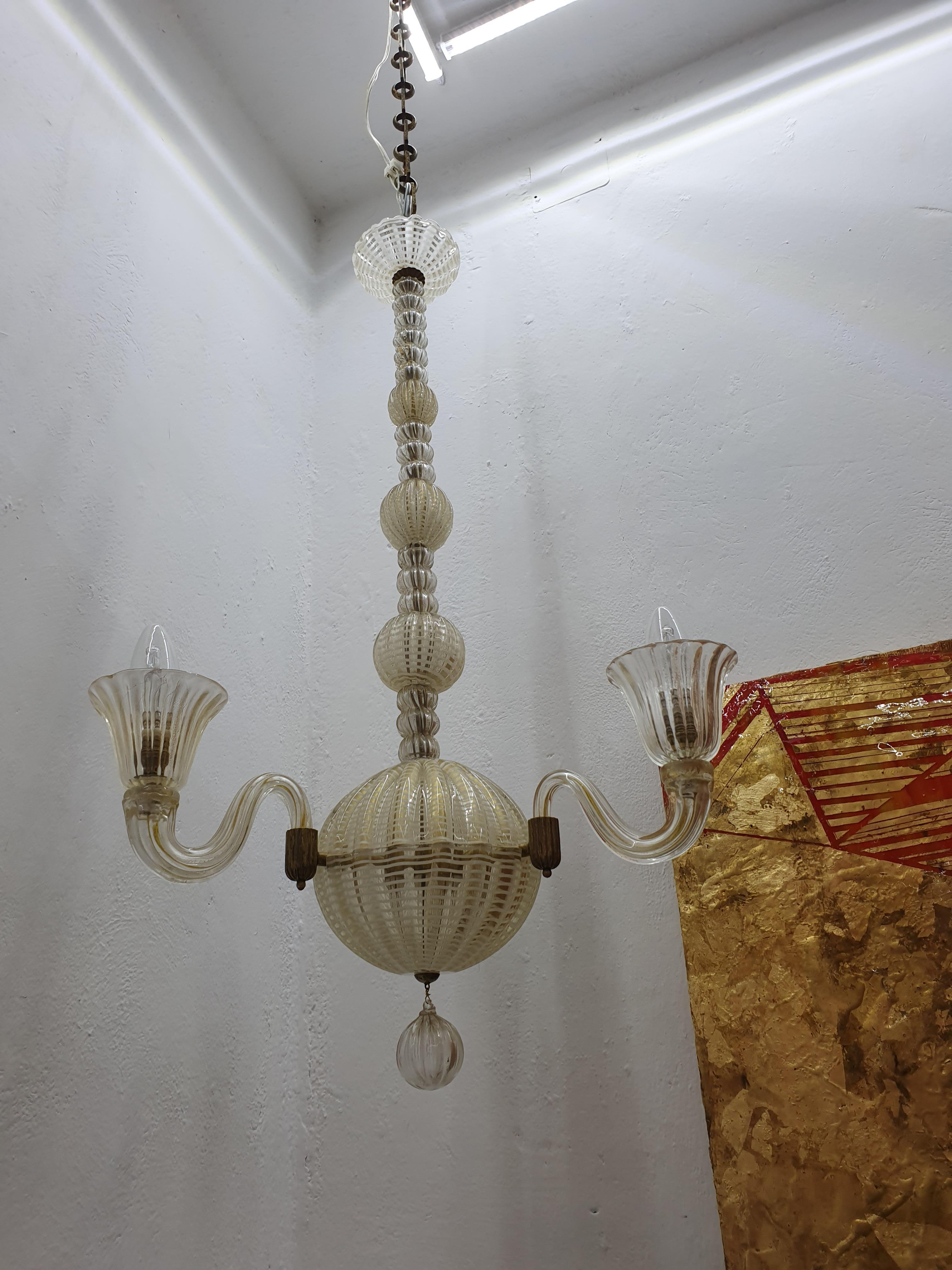 Mid-Century Modern Chandelier by Seguso, in Murano Glass, Italy, circa 1940 In Good Condition In Merida, Yucatan