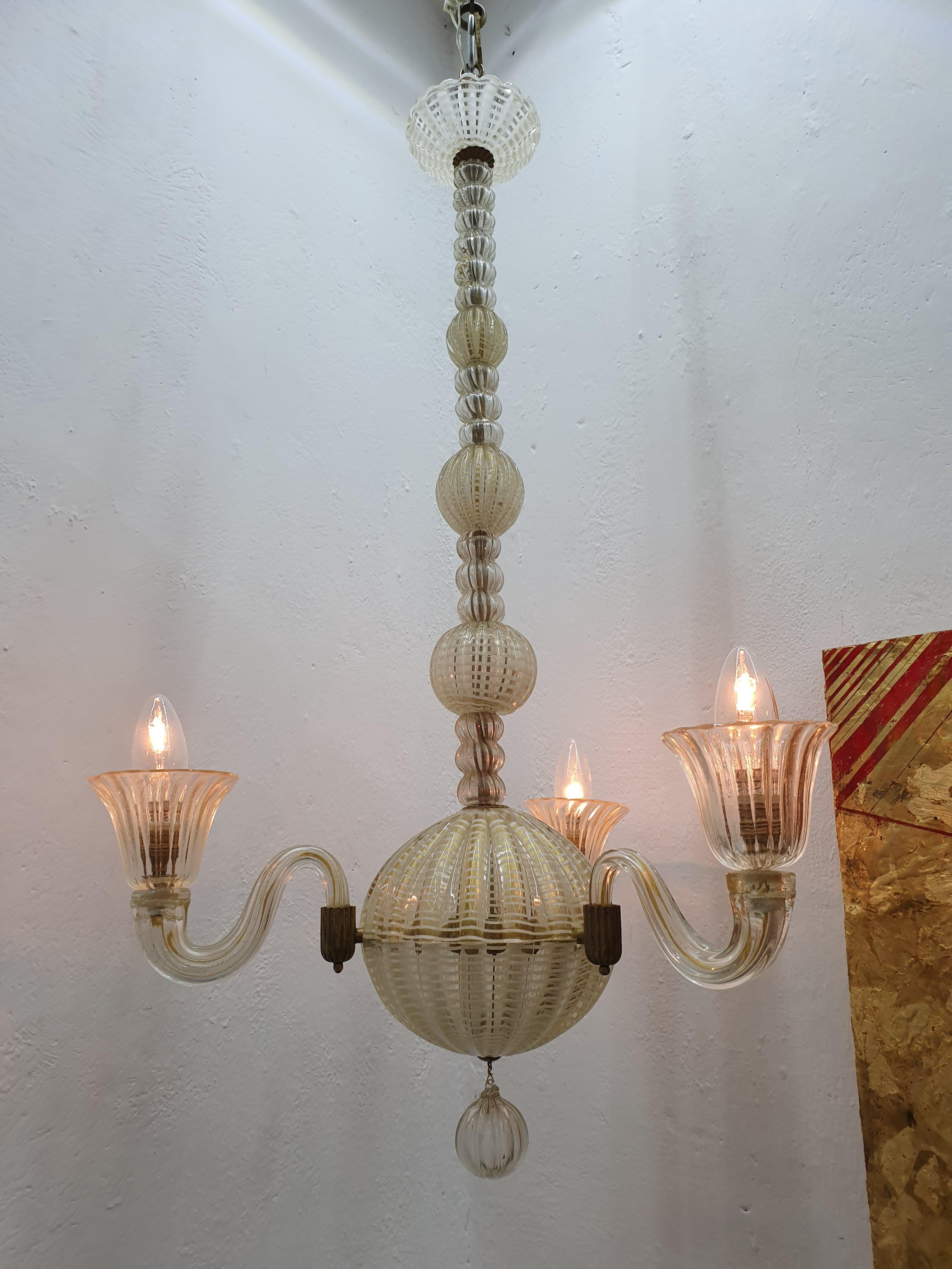 Mid-Century Modern Chandelier by Seguso, in Murano Glass, Italy, circa 1940 1