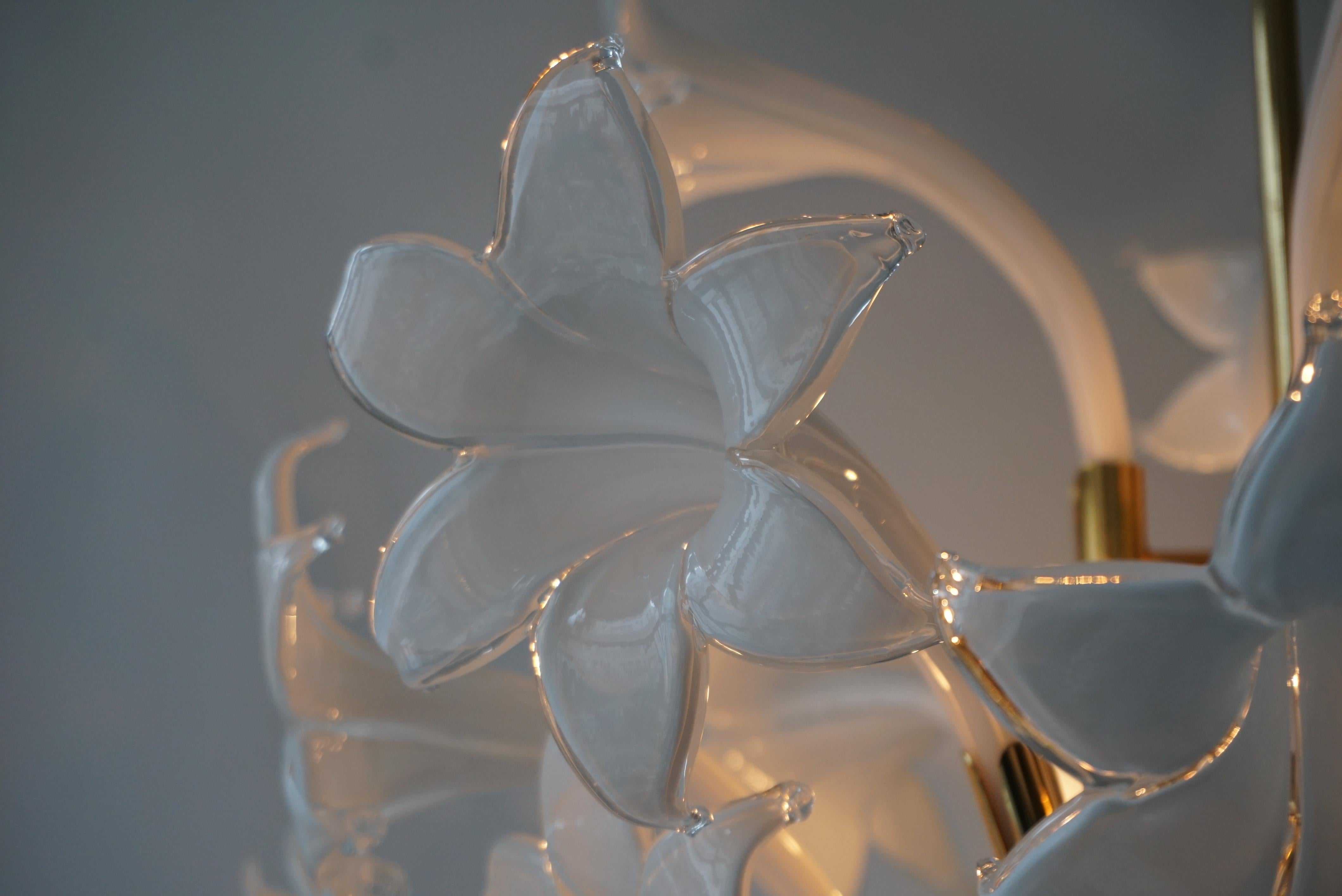 Mid-Century Modern Chandelier Designed by Franco Luce with Murano Glass Flowers For Sale 4
