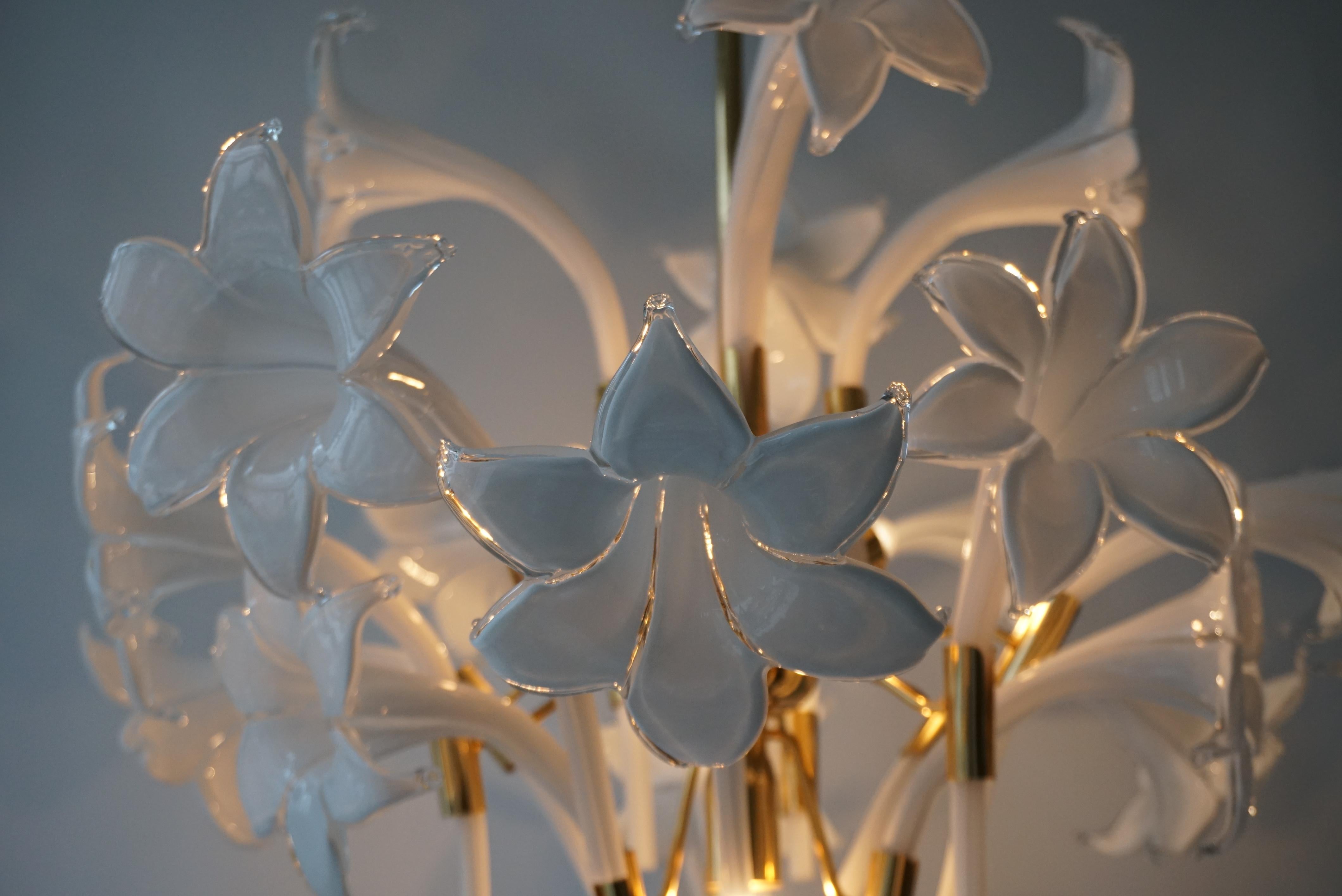 Mid-Century Modern Chandelier Designed by Franco Luce with Murano Glass Flowers For Sale 2