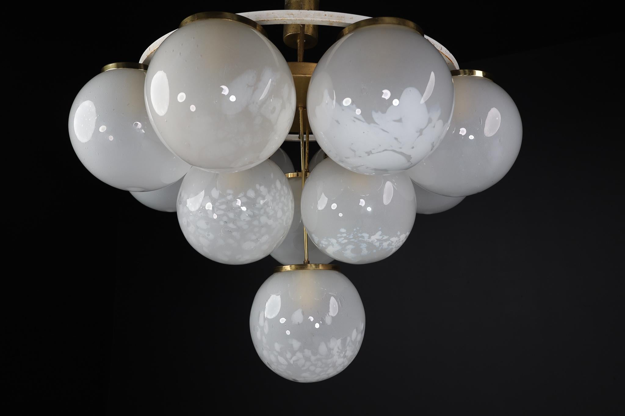 Italian Mid-Century Modern Chandelier/Flush Mount With Large Globes, Italy 1960s For Sale