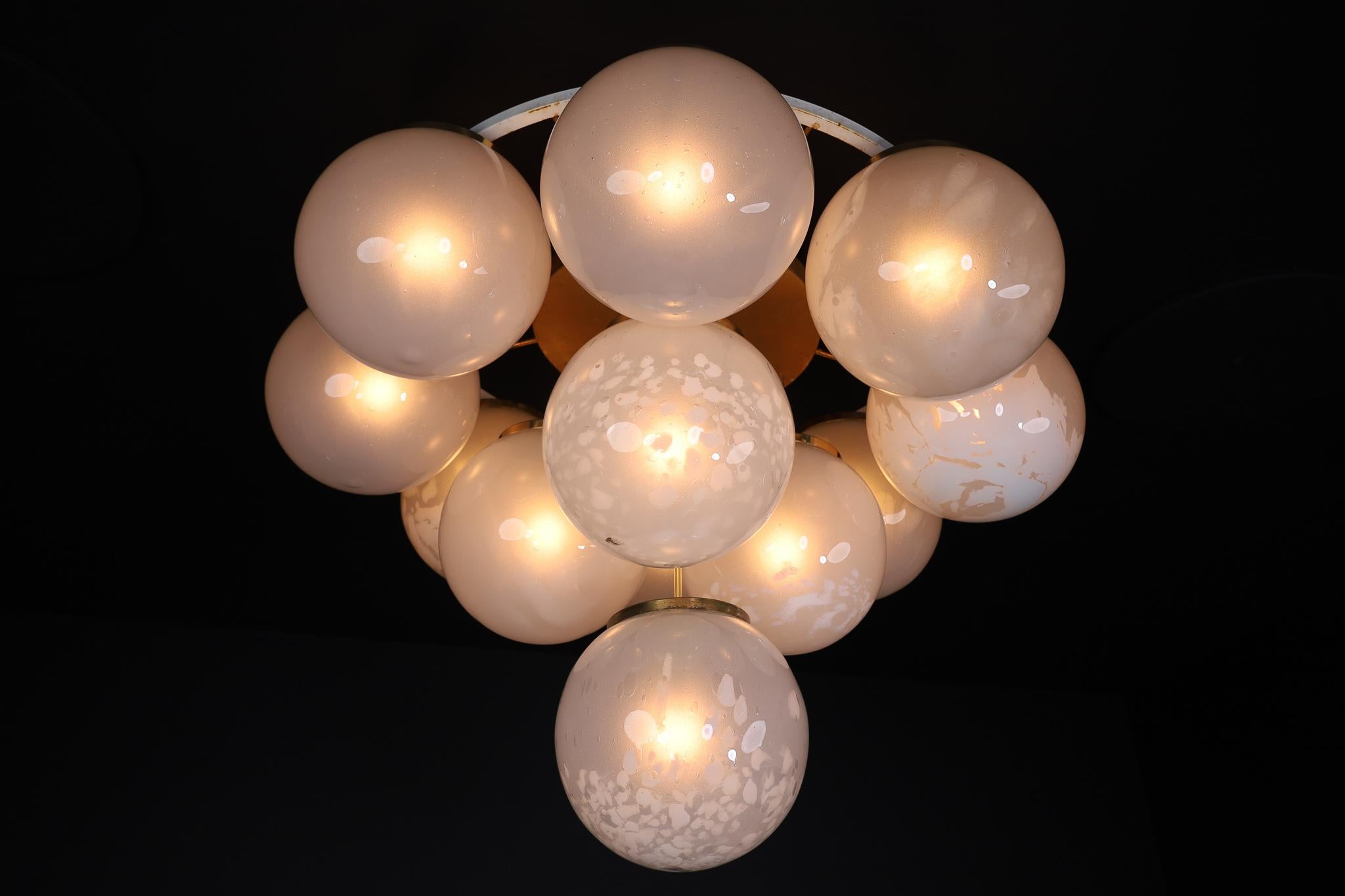 Blown Glass Mid-Century Modern Chandelier/Flush Mount With Large Globes, Italy 1960s For Sale