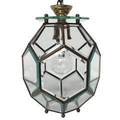 Mid-Century Modern Chandelier in Brass and Glass Attributed to Fontana Arte