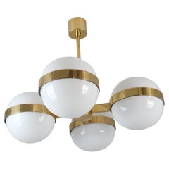 Mid-Century Modern Chandelier in Brass & Milk Glass, Heikki Turunen, Orno 1970s