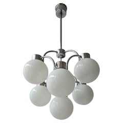 Mid-Century Modern Chandelier in Chrome & Milk Glass