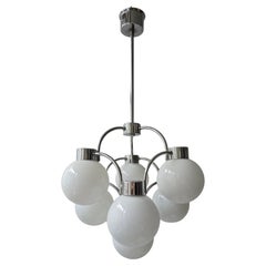 Mid-Century Modern Chandelier in Chrome & Milk Glass