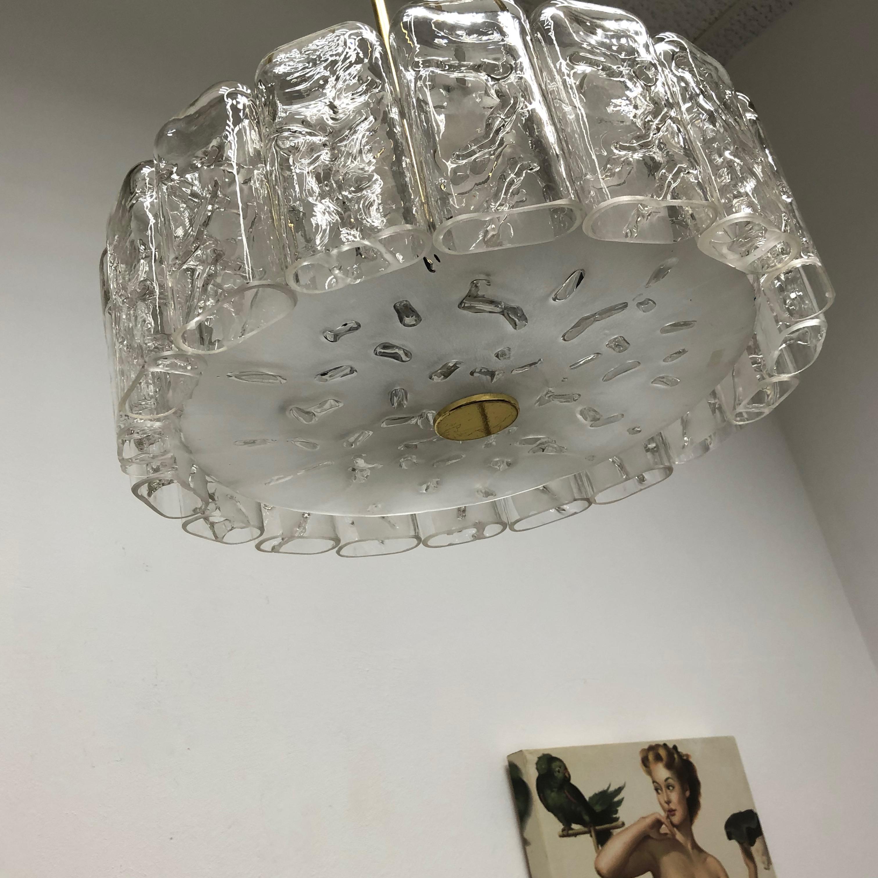 Mid-Century Modern Chandelier in Frosted and Textured Glass by Doria Vintage 1