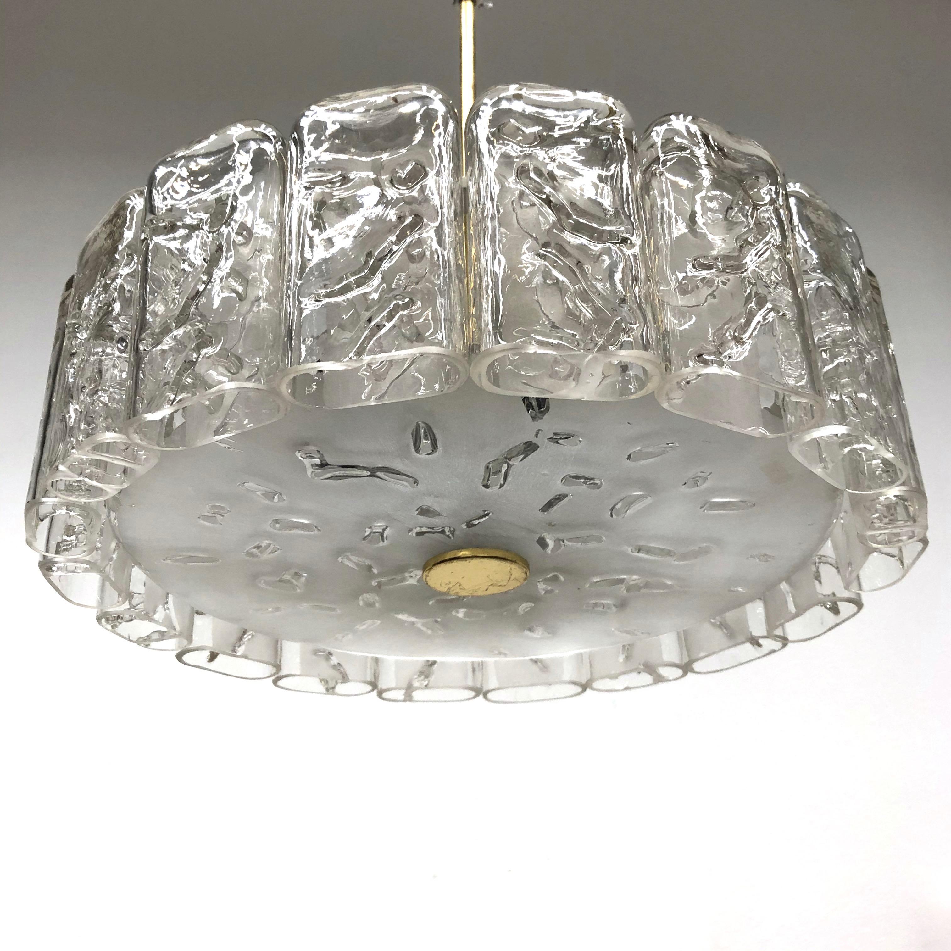 Mid-Century Modern Chandelier in Frosted and Textured Glass by Doria Vintage 2