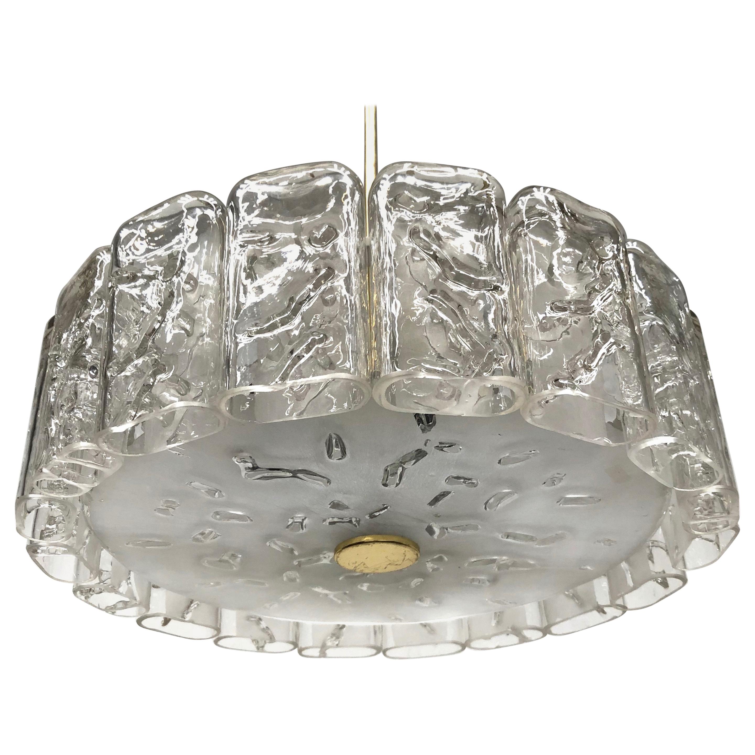 Mid-Century Modern Chandelier in Frosted and Textured Glass by Doria Vintage