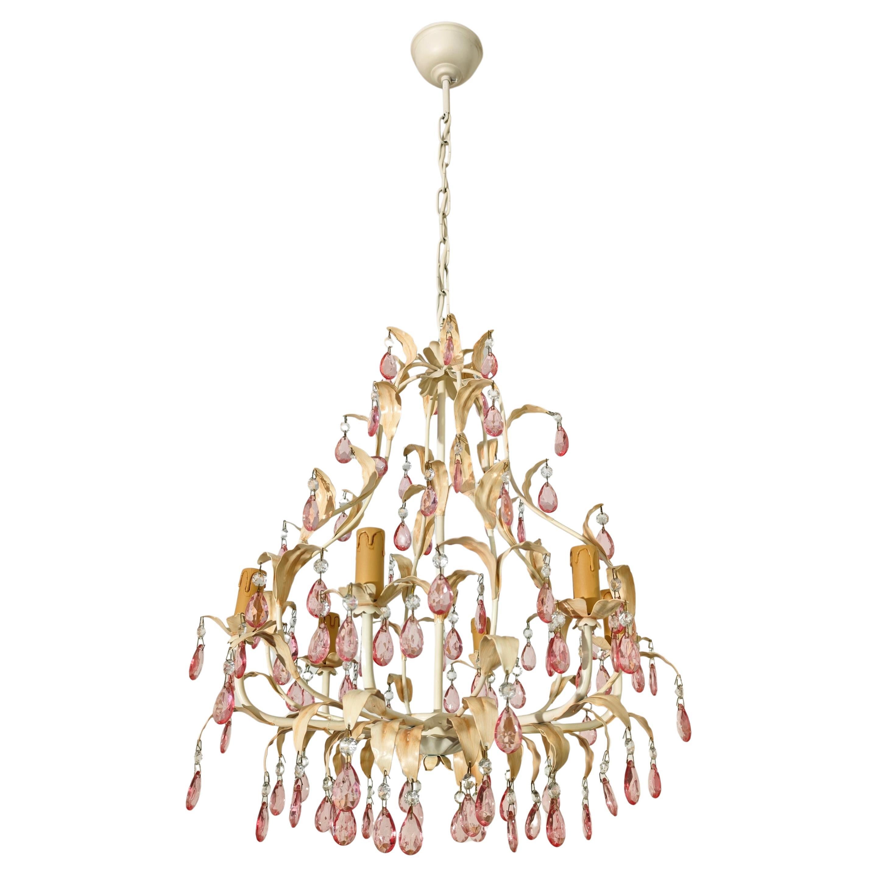 Lampadario in ferro e vetro di cristallo del Mid-Century Modern Design Italia anni 60/70