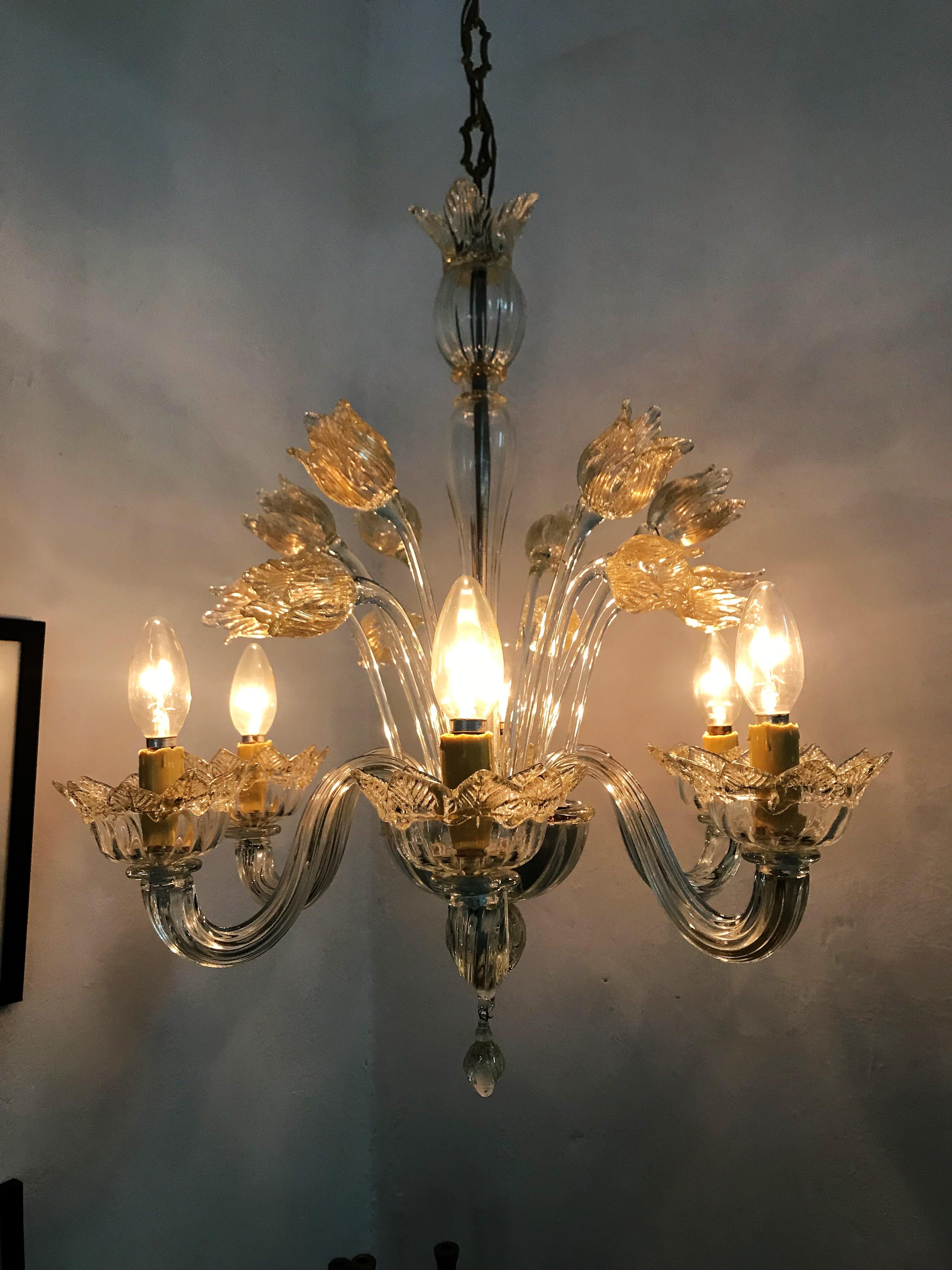 Mid-Century Modern Chandelier in Murano Glass, Attr. Barovier & Toso, circa 1950 6