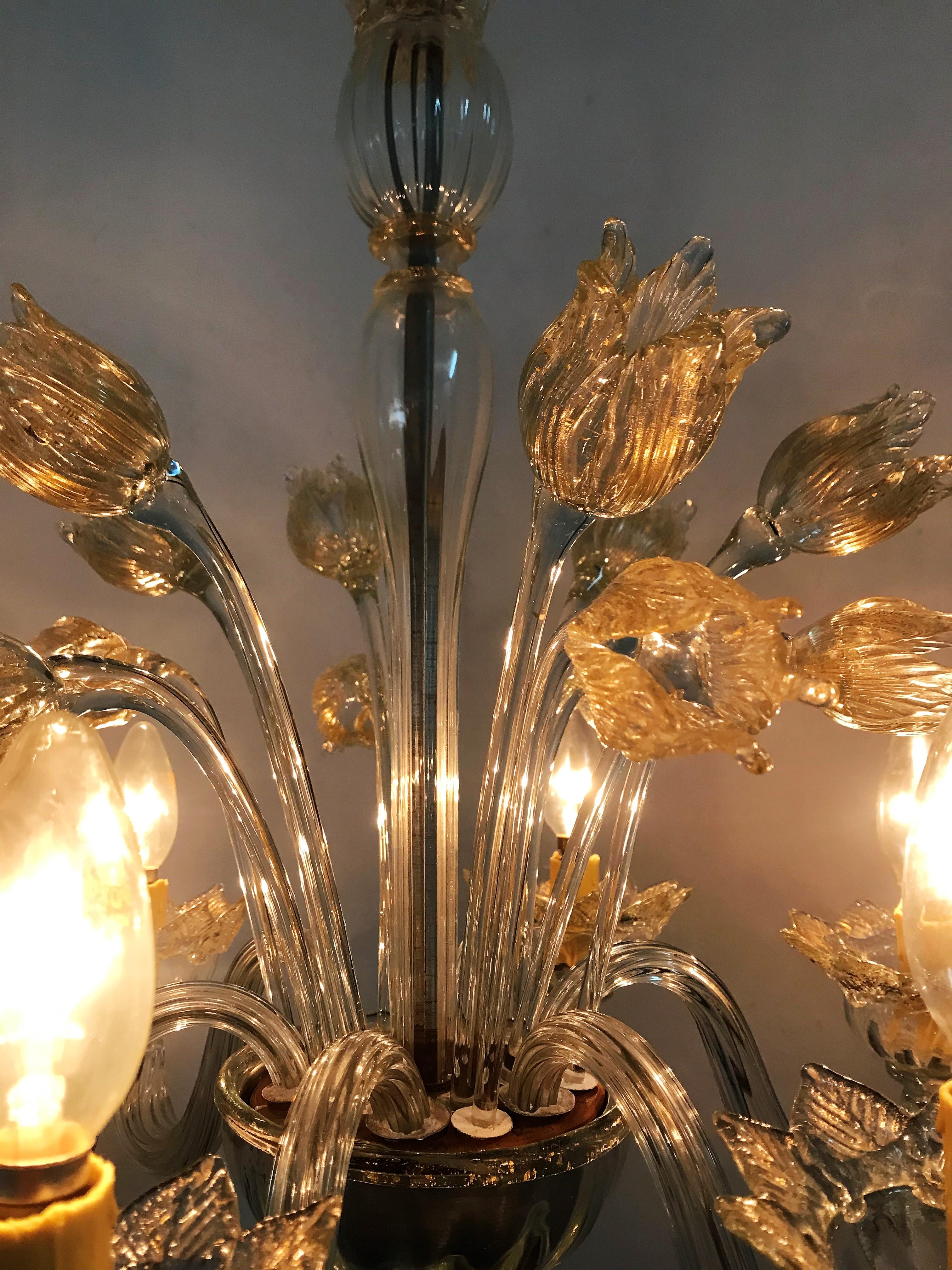 Mid-Century Modern Chandelier in Murano Glass, Attr. Barovier & Toso, circa 1950 For Sale 7