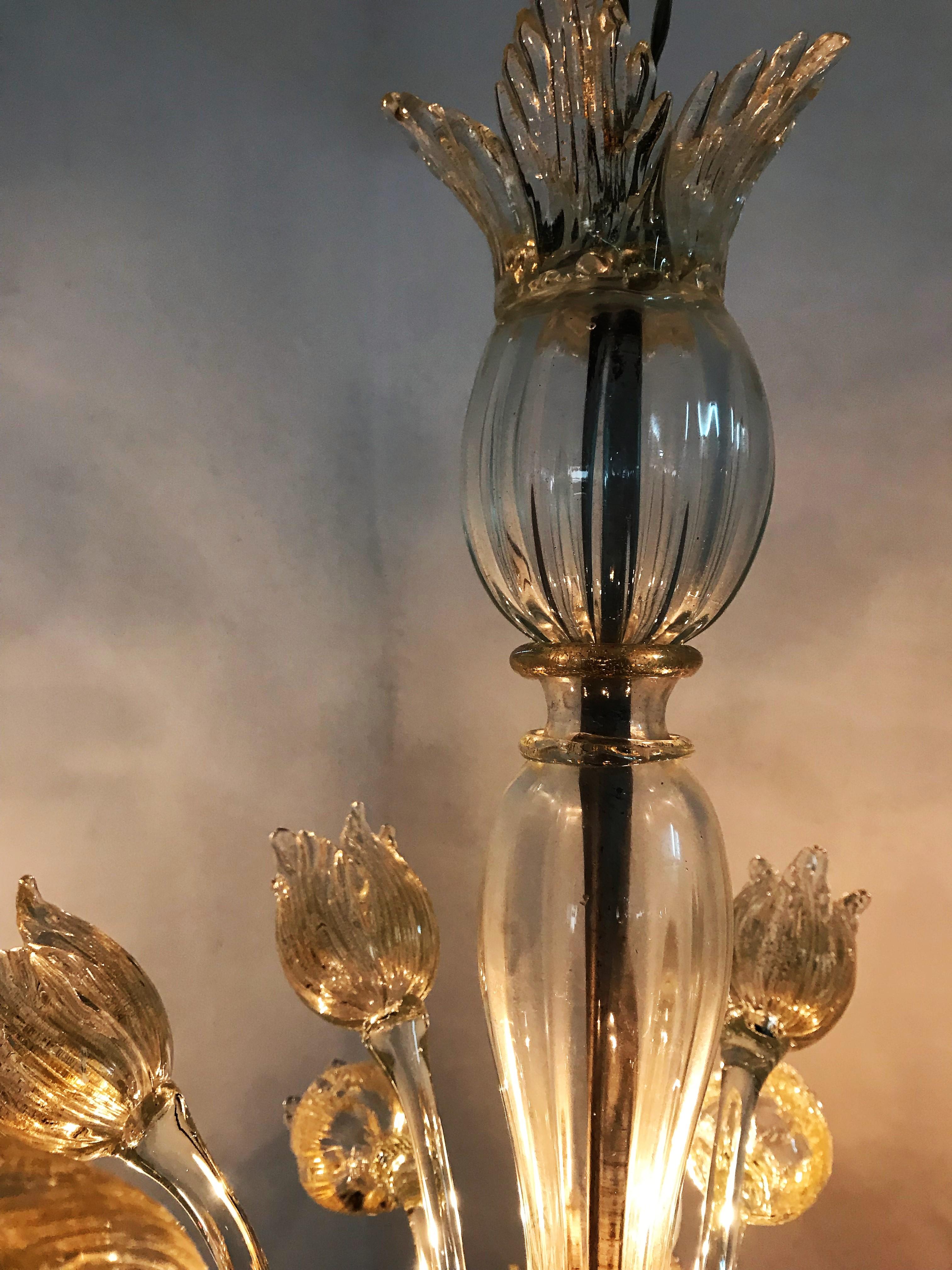 Mid-Century Modern Chandelier in Murano Glass, Attr. Barovier & Toso, circa 1950 For Sale 9