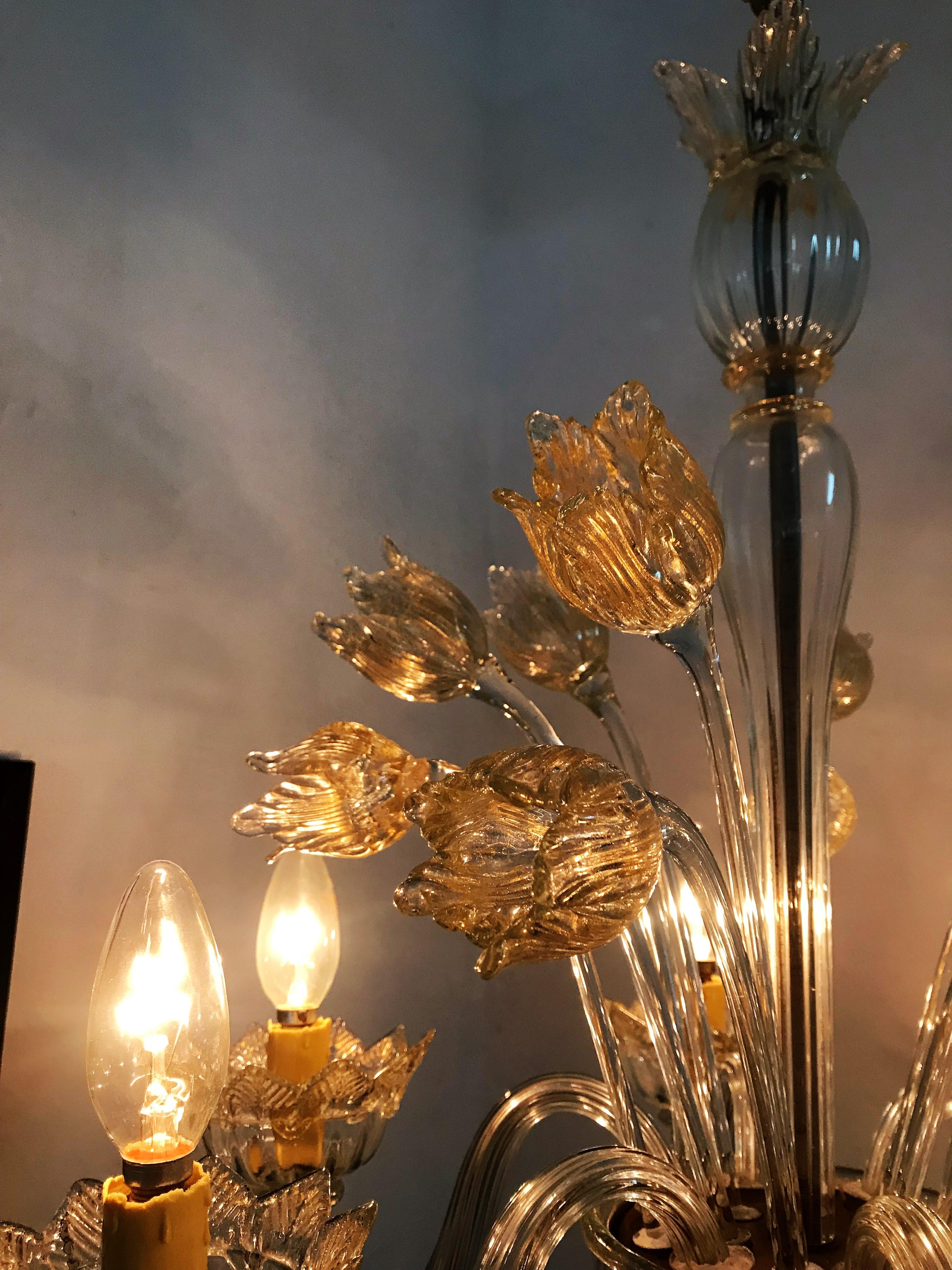 Italian Mid-Century Modern Chandelier in Murano Glass, Attr. Barovier & Toso, circa 1950 For Sale