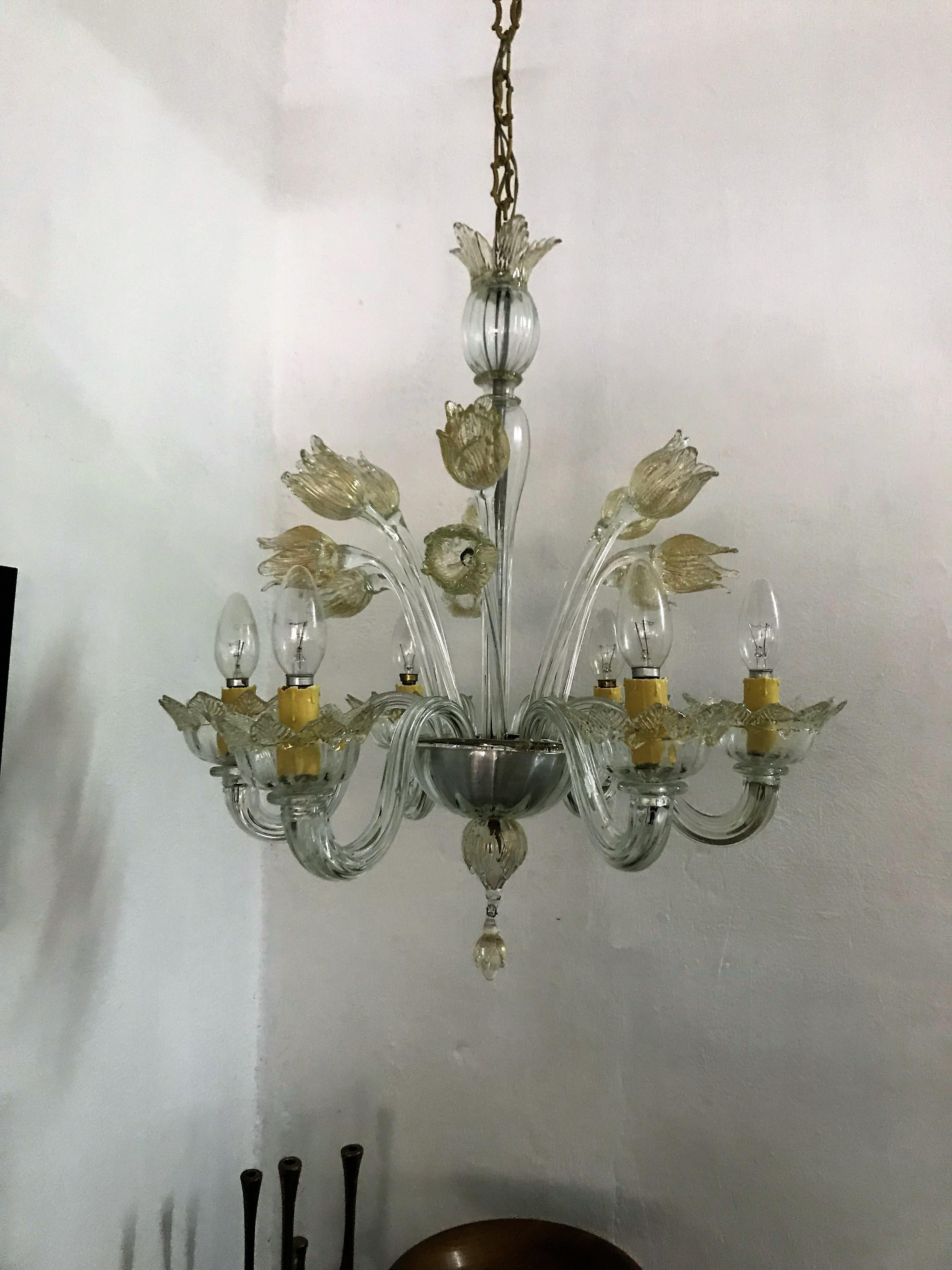 Mid-Century Modern Chandelier in Murano Glass, Attr. Barovier & Toso, circa 1950 In Good Condition For Sale In Merida, Yucatan