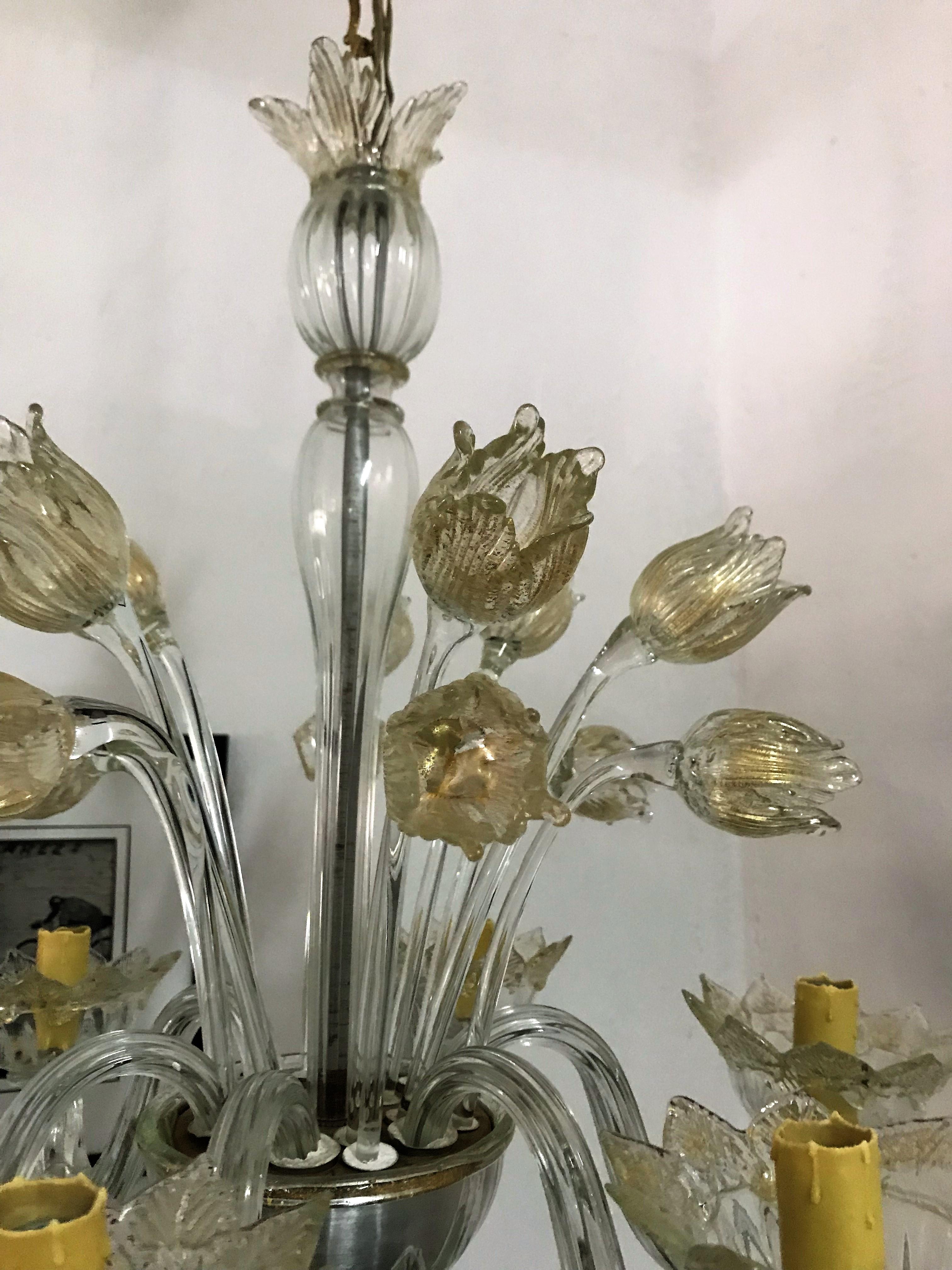Mid-Century Modern Chandelier in Murano Glass, Attr. Barovier & Toso, circa 1950 3