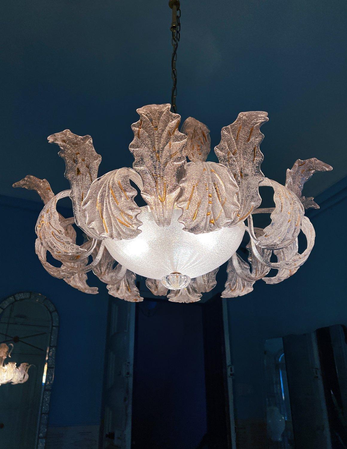 Moderner Kronleuchter aus der Mitte des Jahrhunderts aus Murano-Glas von Barovier & Toso. (Moderne der Mitte des Jahrhunderts)