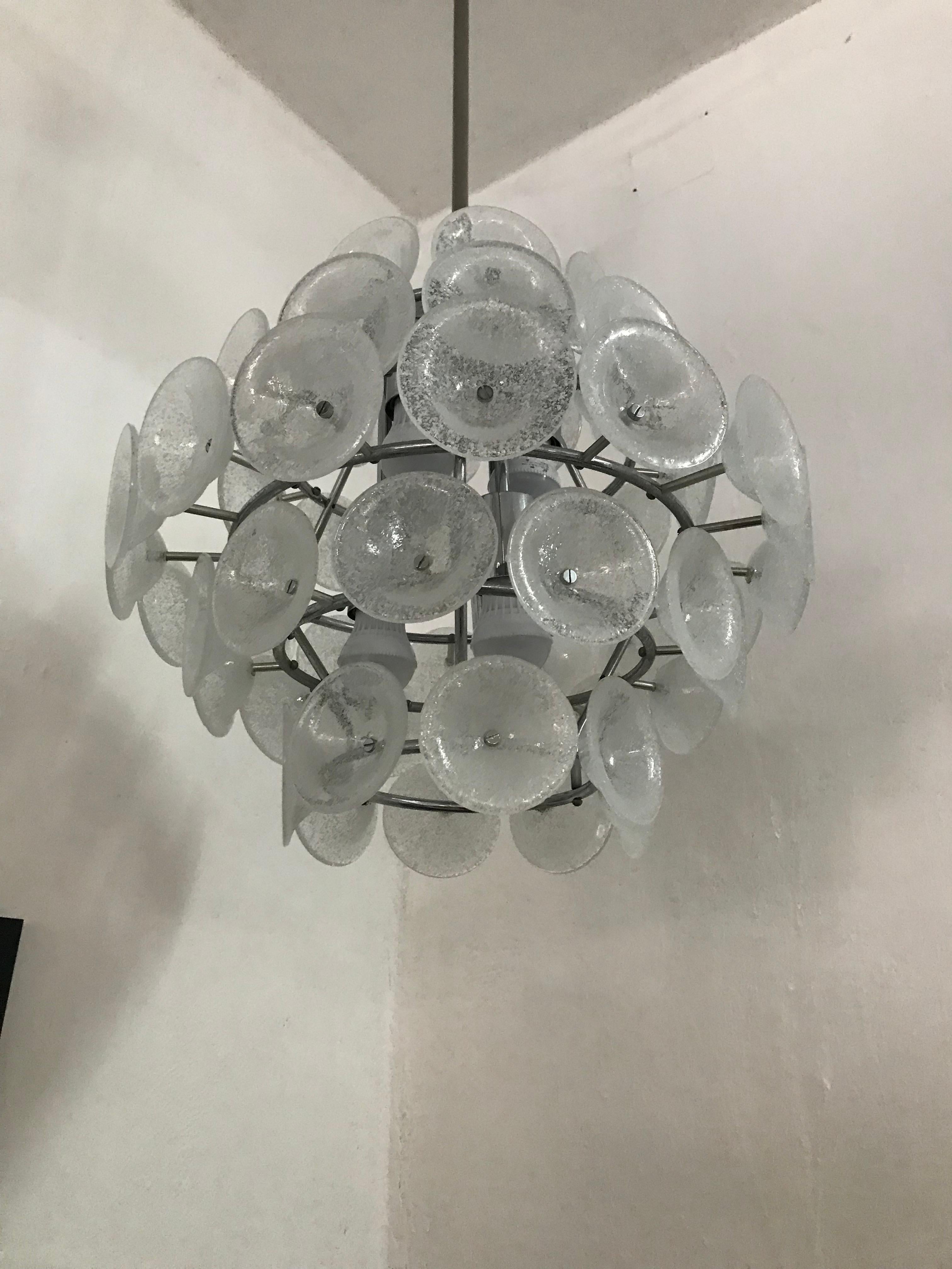 Mid-Century Modern-Kronleuchter aus Murano-Pulegoso-Glas, Vistosi zugeschrieben im Angebot 4