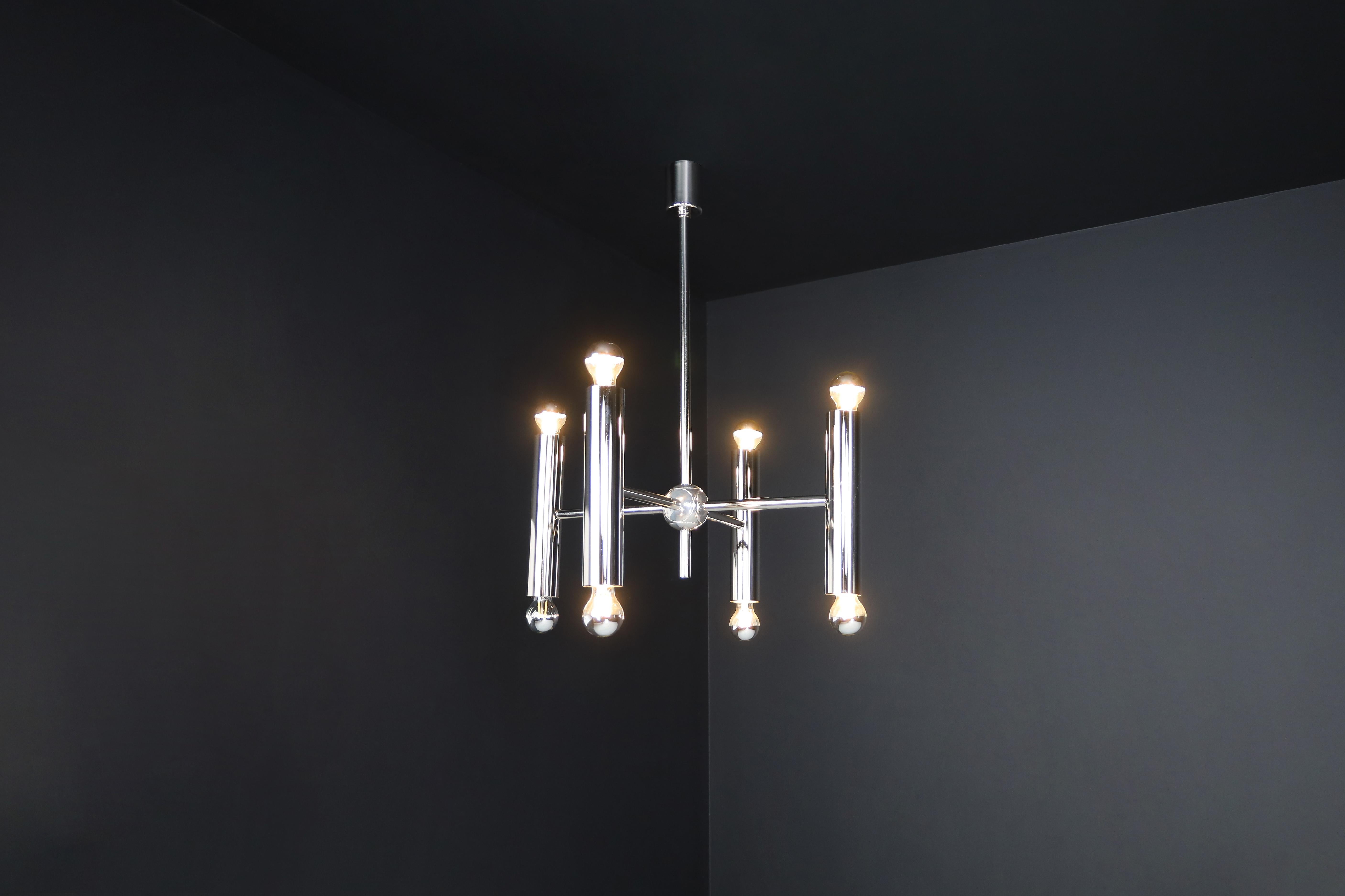 Mid-Century Modern chandelier in polished steel with Eight lights, Germany 1960 For Sale 5