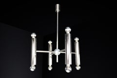 Mid-Century Modern chandelier in polished steel with Eight lights, Germany 1960