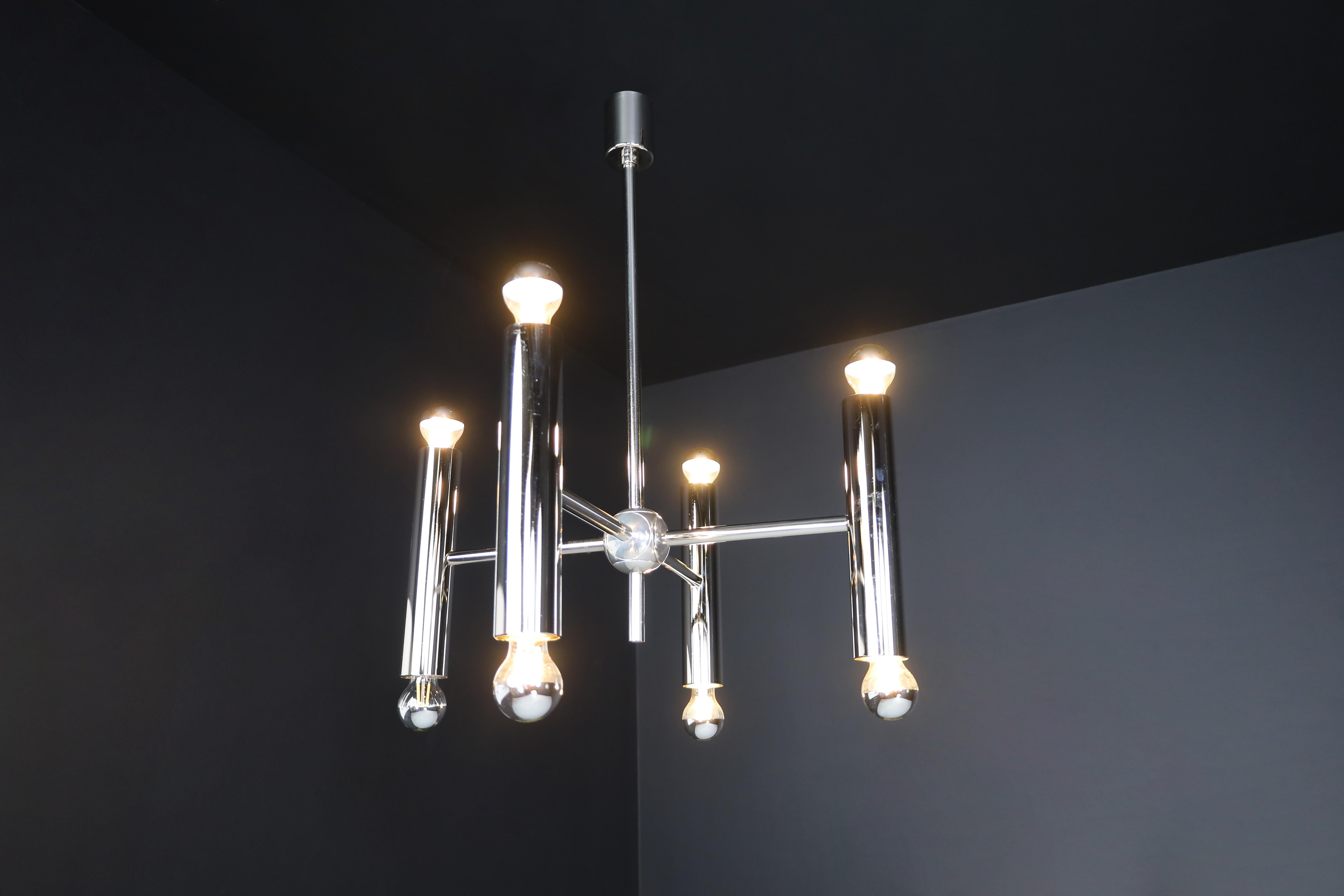 Mid-Century Modern chandelier in polished steel with Eight lights, Germany 1960 For Sale 3