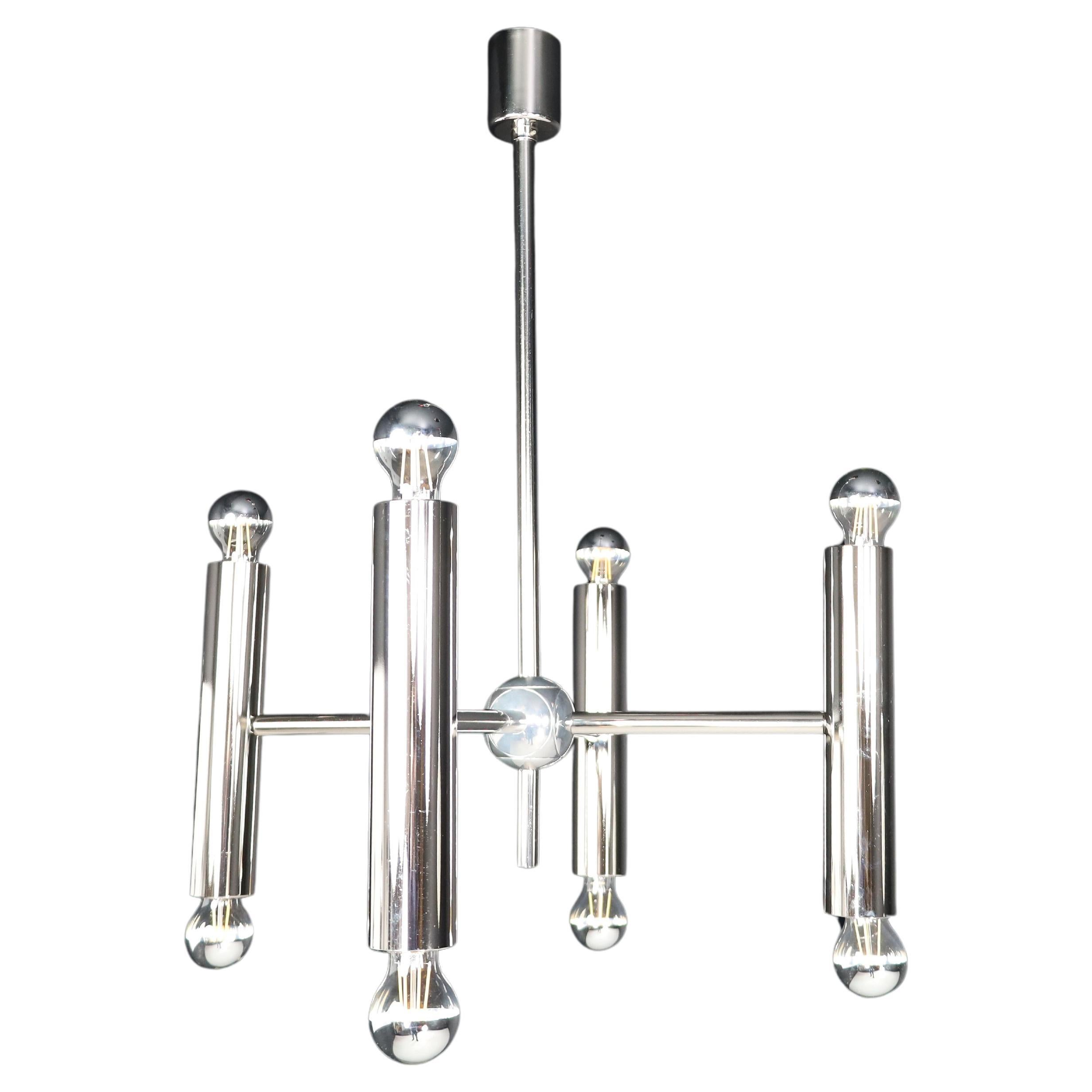 Mid-Century Modern chandelier in polished steel with Eight lights, Germany 1960
